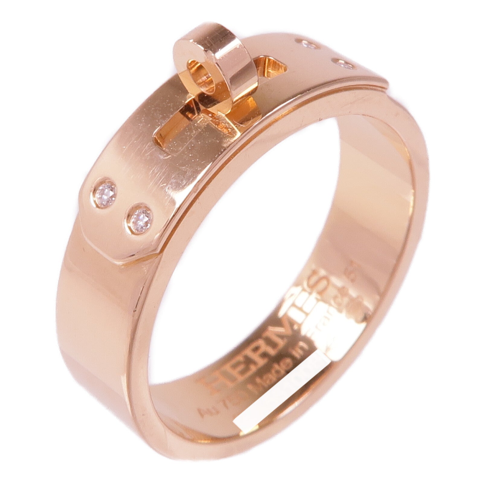 HERMES 18K玫瑰金Kelly Ring鑽石戒指Hermes#51/US#5.5