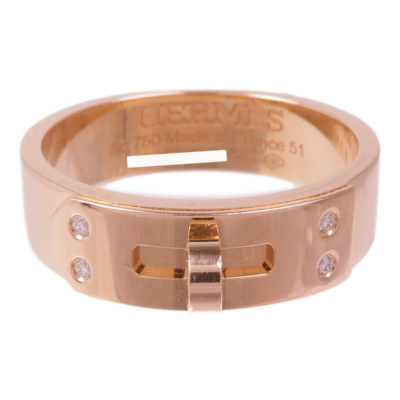 HERMES 18K玫瑰金Kelly Ring鑽石戒指Hermes#51/US#5.5