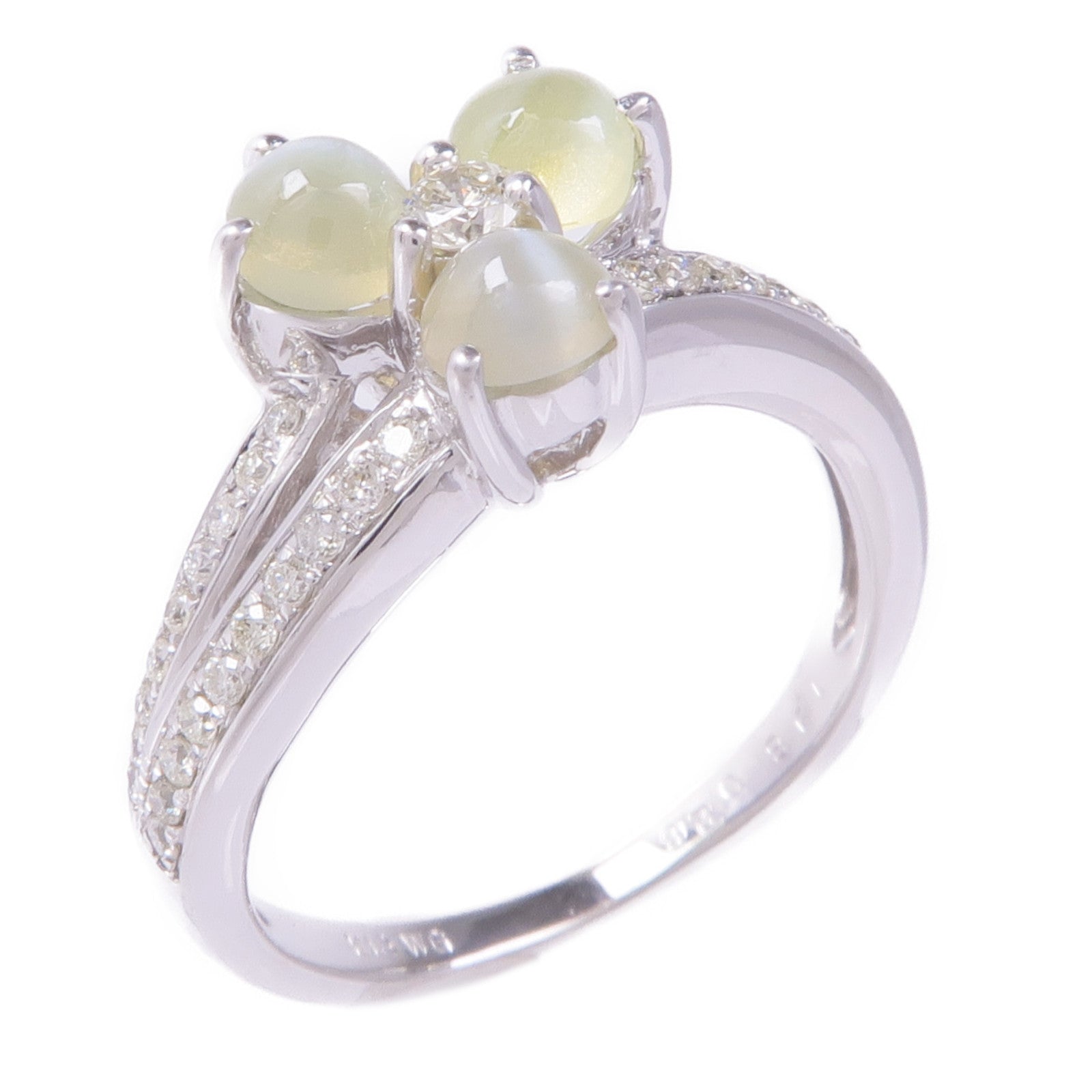 JEWELRY 18K白金Cat's Eye Diamond Ring貓眼石/鑽石戒指US#6