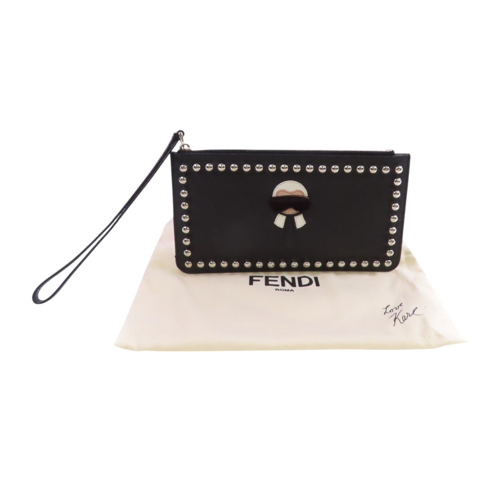 FENDI 塗層皮革Studded Karlito Clutch Pouch銀扣手拿包
