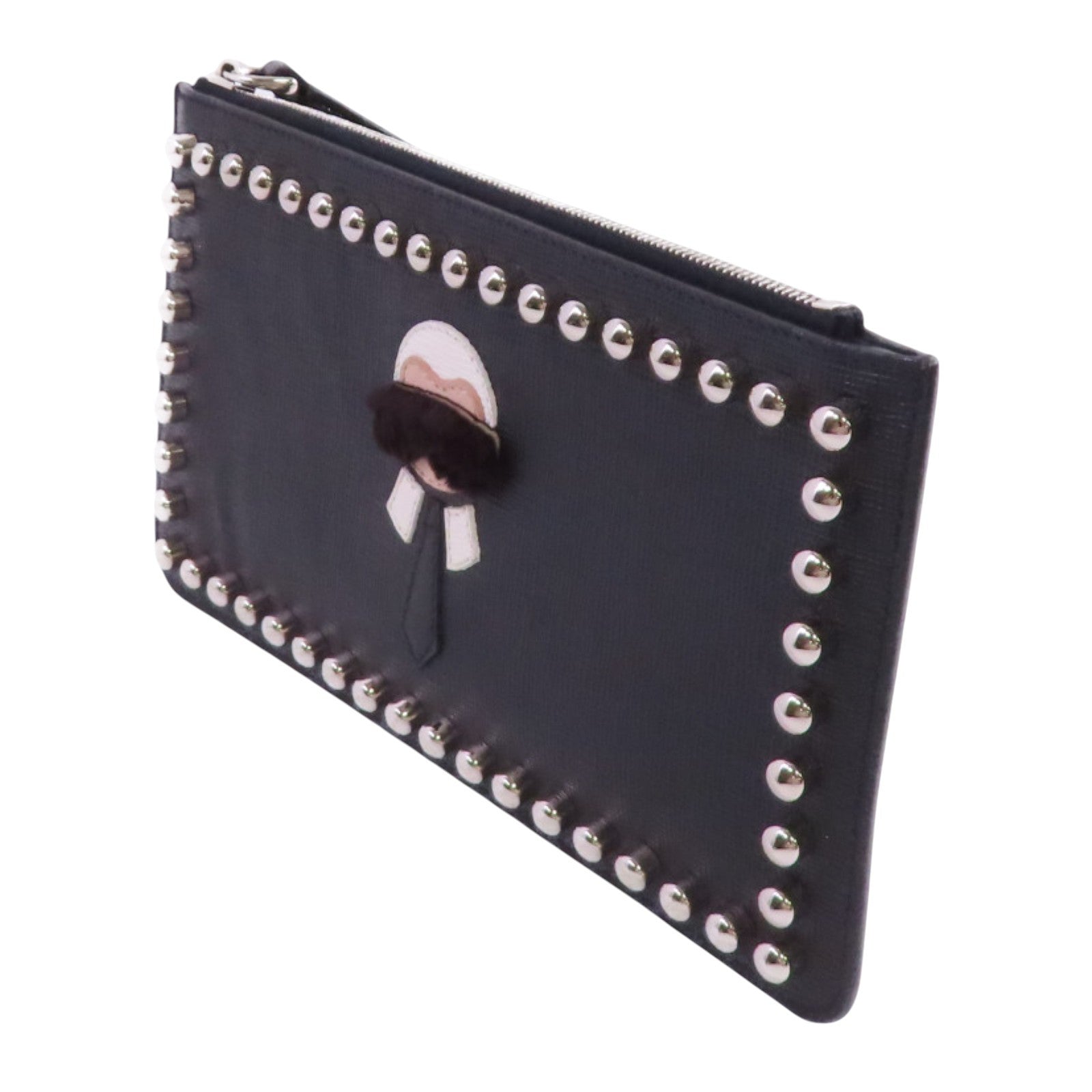 FENDI 塗層皮革Studded Karlito Clutch Pouch銀扣手拿包
