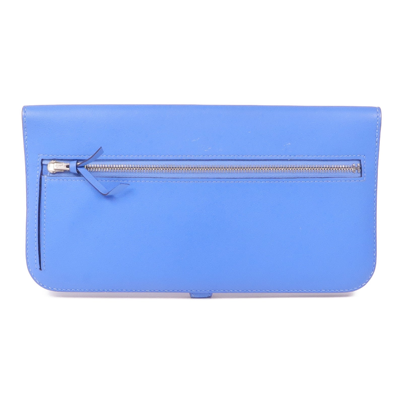 HERMES Swift皮革Dogon GM銀扣長錢包Blue