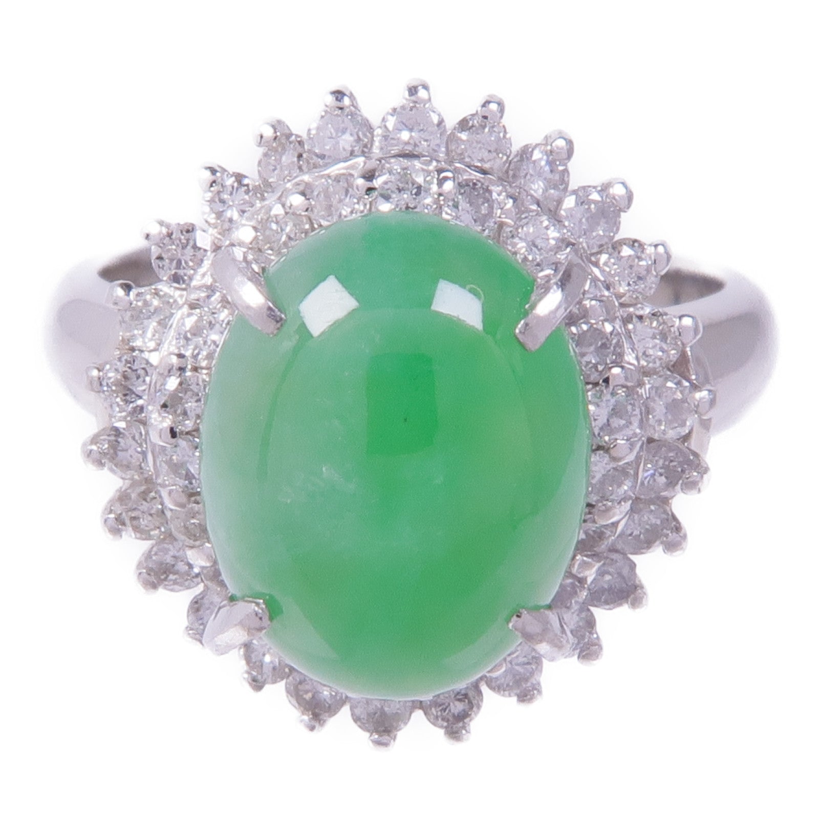 JEWELRY PT850鉑金Jade Diamond Ring翡翠/鑽石戒指US#5.25