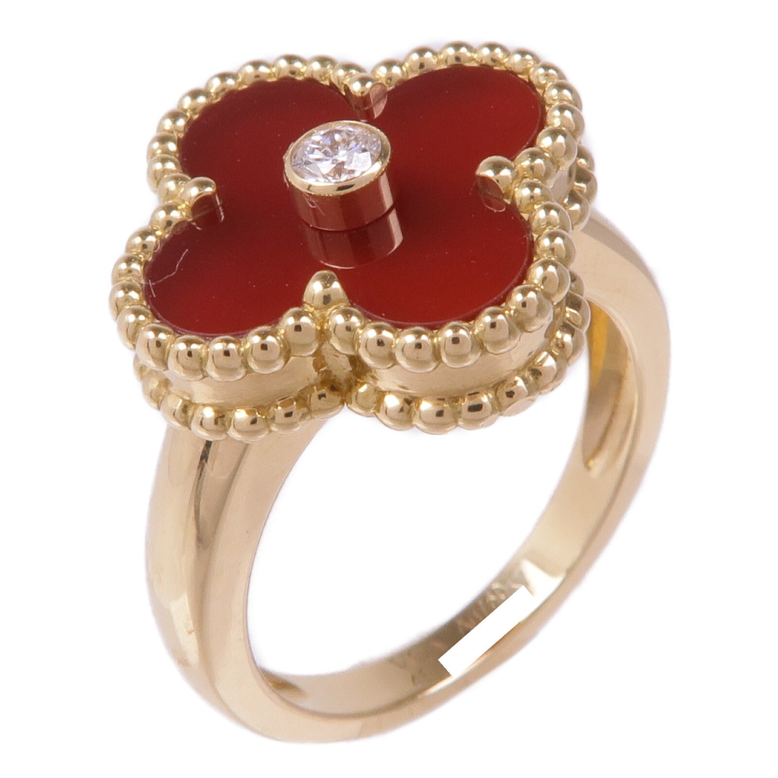 Van Cleef & Arpels 【激減優惠】18K黃金Vintage Alhambra Ring縞瑪瑙/鑽石戒指VCA#48/US#4.5