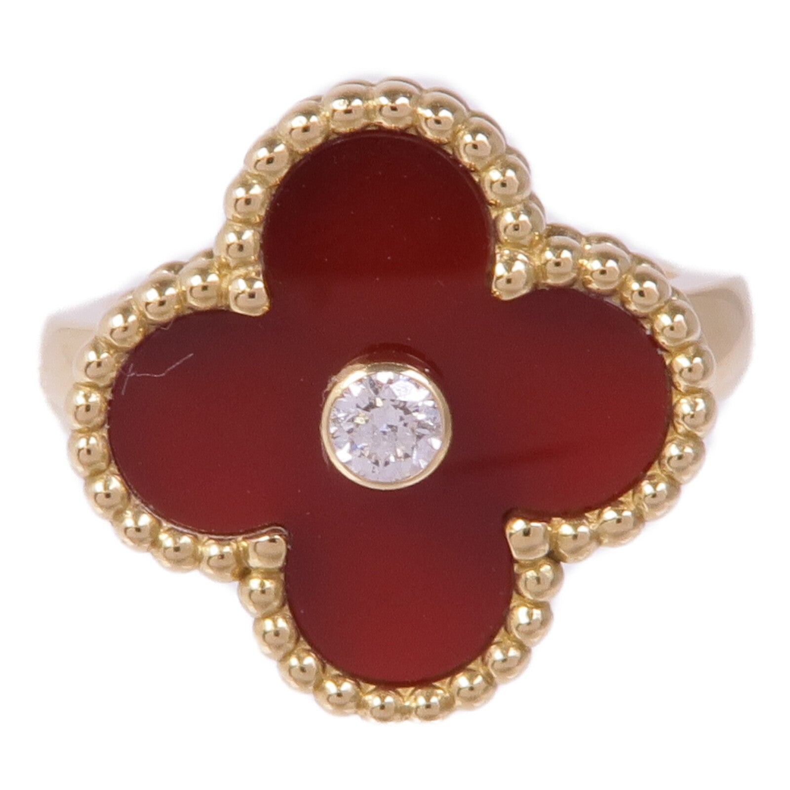 Van Cleef & Arpels 18K黃金Vintage Alhambra Ring縞瑪瑙/鑽石戒指VCA#48/US#4.5