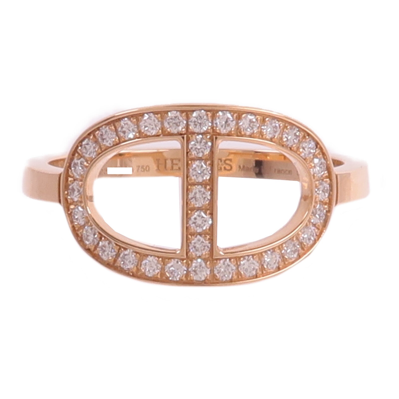 HERMES 18K玫瑰金Chaine d'ancre Contour Ring鑽石戒指