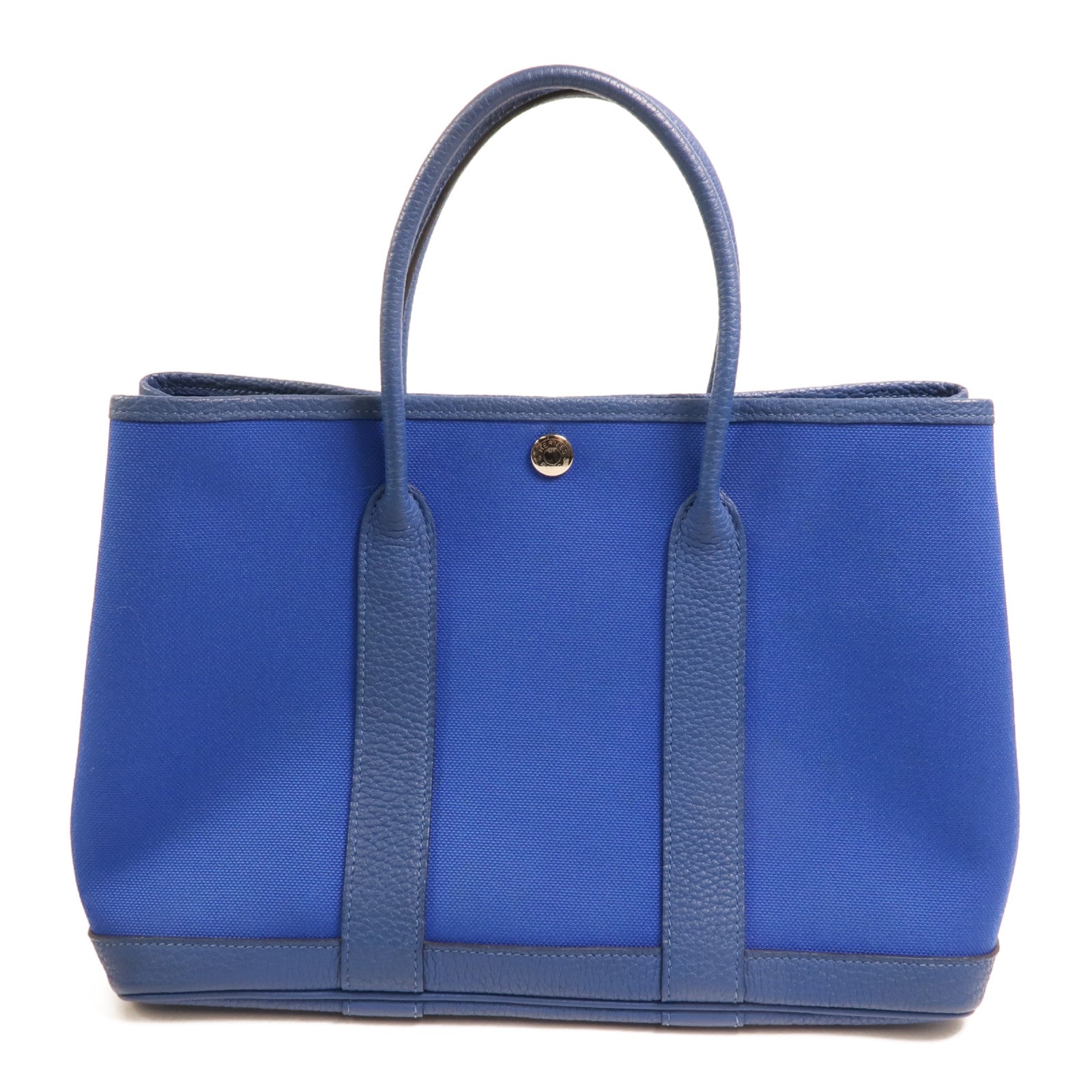 HERMES 帆布Garden Party TPM銀扣手挽袋Bleu France