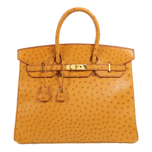 HERMES 鴕鳥皮革Birkin 35手挽袋Gold