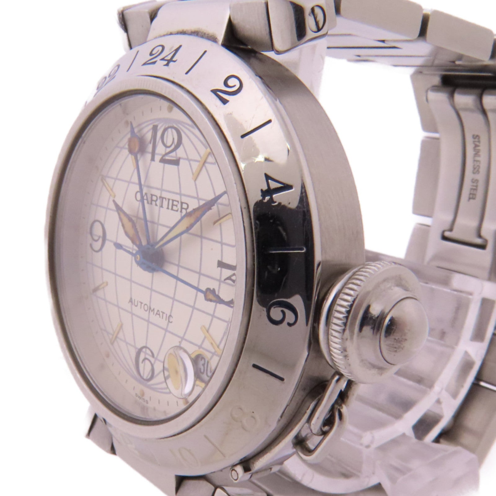 CARTIER Pasha C Meridian不鏽鋼手錶自動機芯銀色