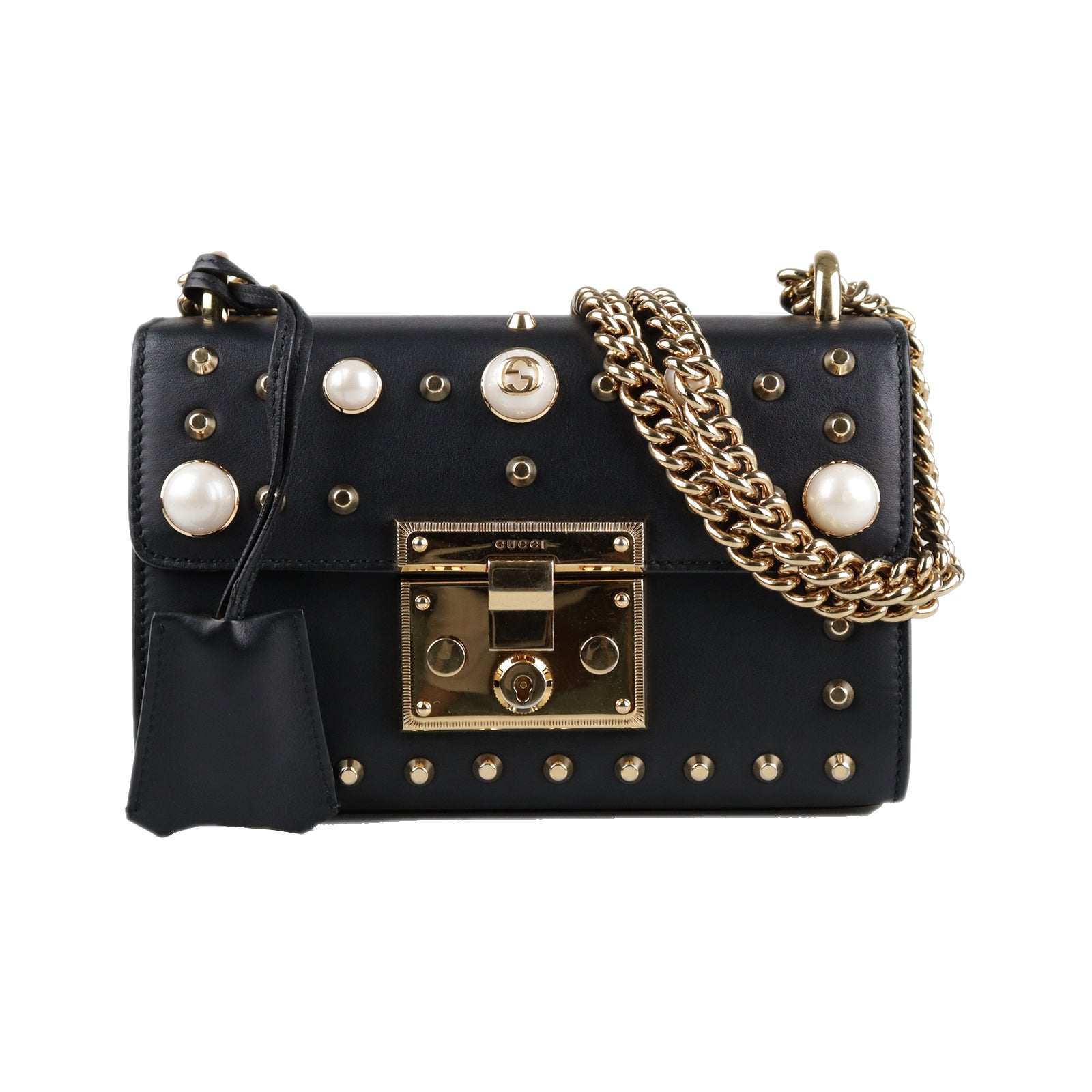 Padlock studded leather shoulder bag sale