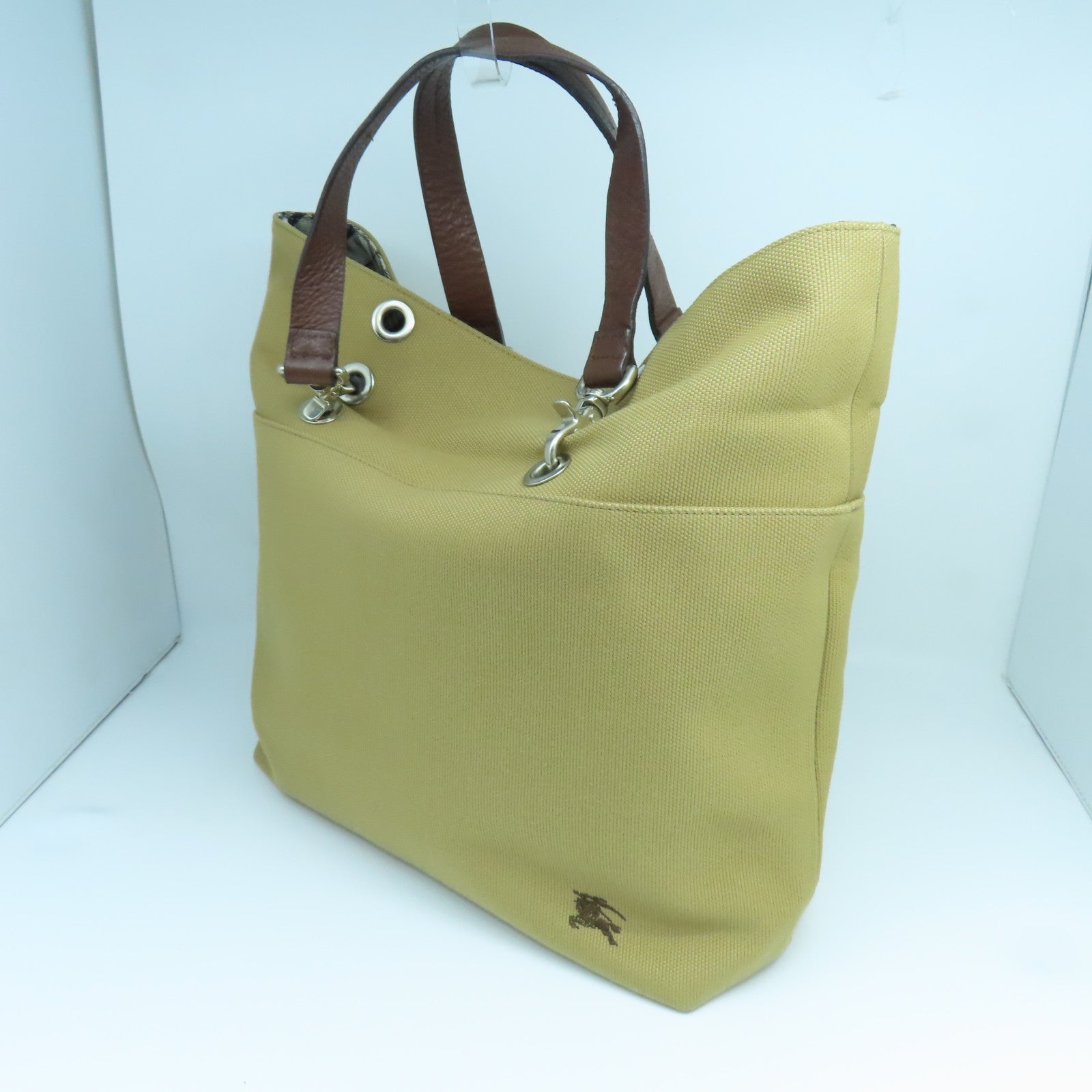 BURBERRY BLUE LABEL canvas Tote Bag silver buckle handle bag brown