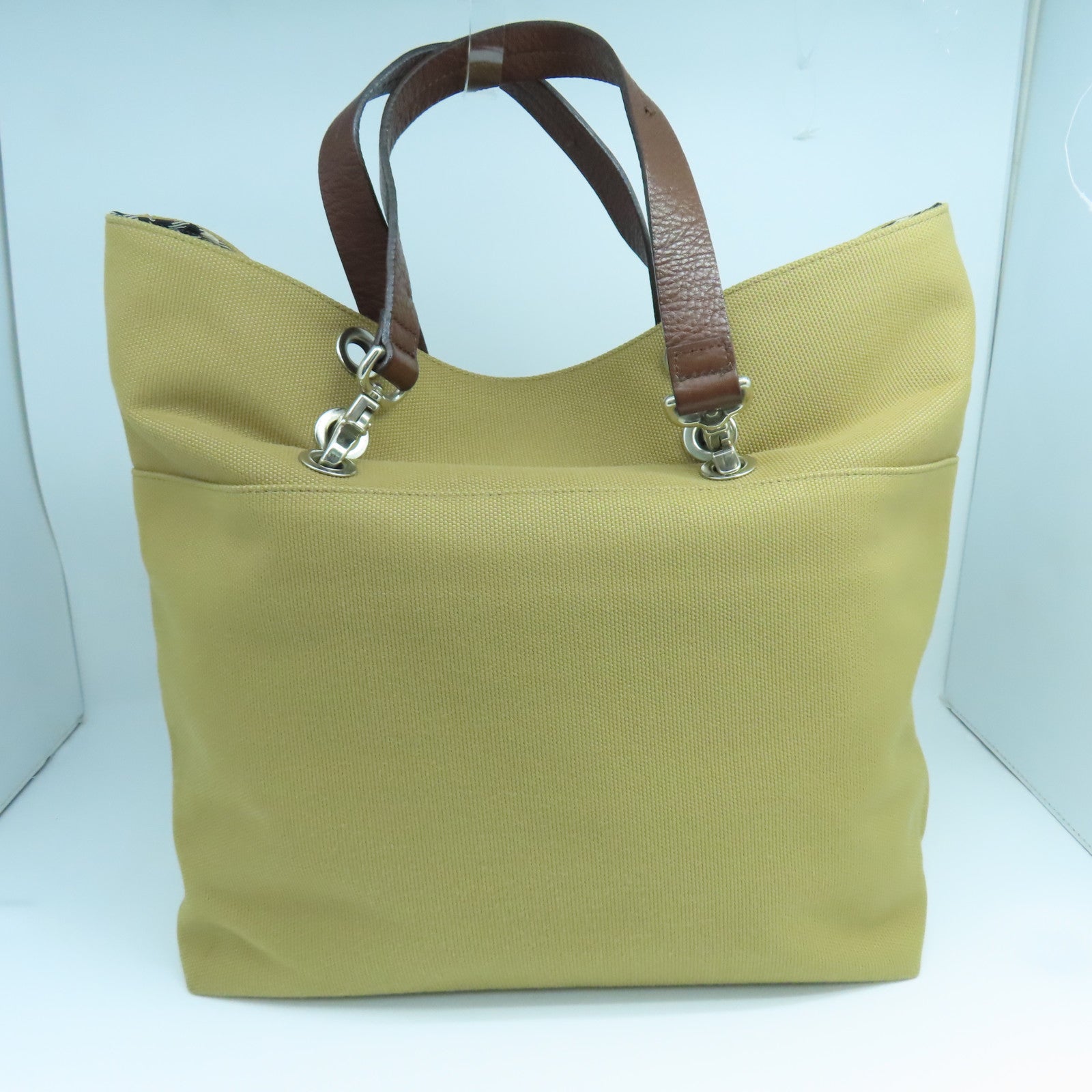 BURBERRY BLUE LABEL canvas Tote Bag silver buckle handle bag brown