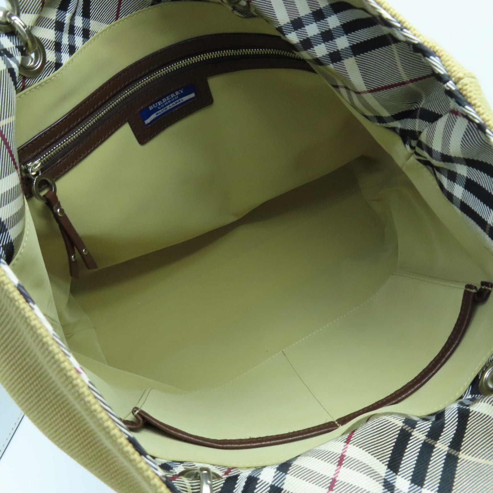 BURBERRY BLUE LABEL canvas Tote Bag silver buckle handle bag brown