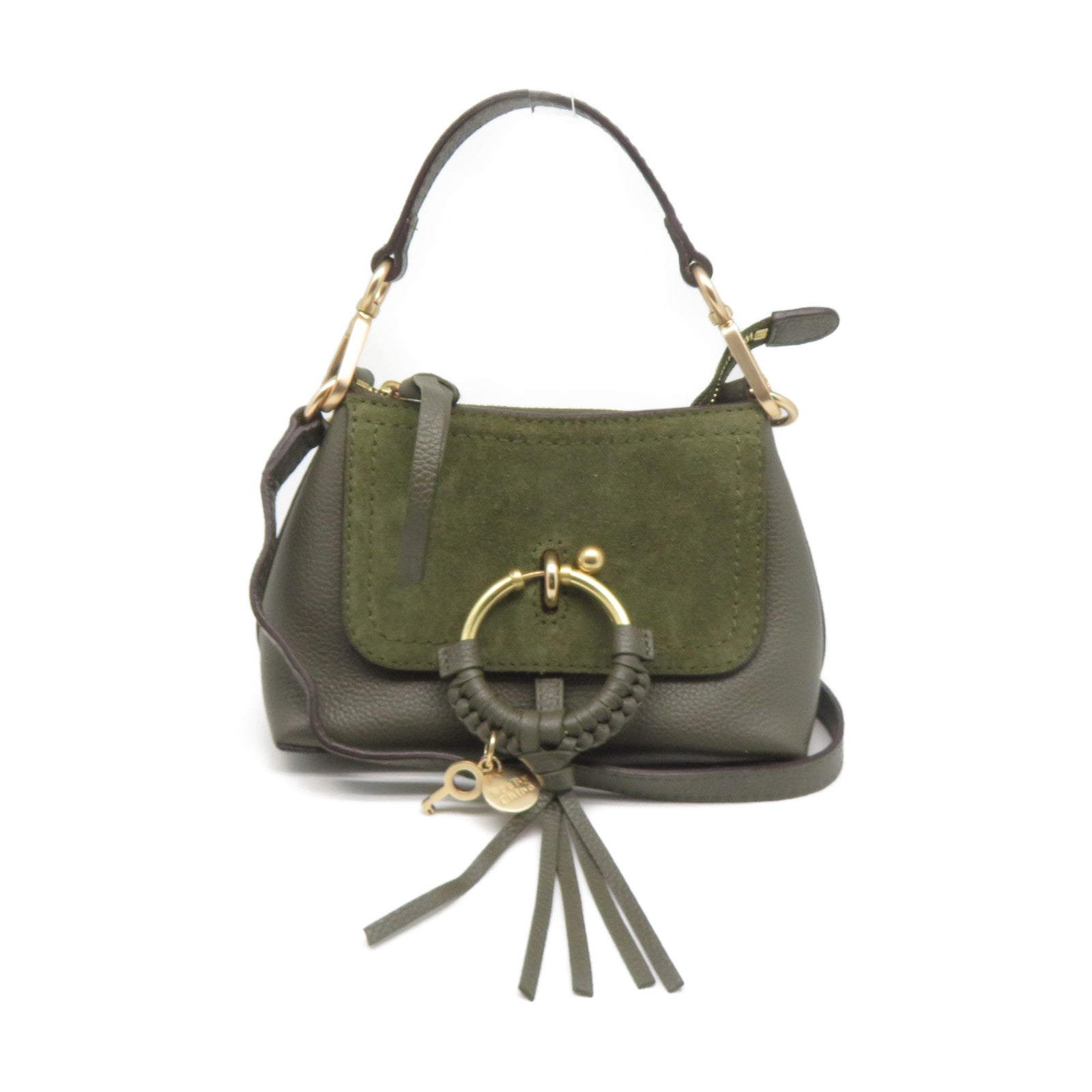 SEE BY CHLOE Cowhide Leather Suede Leather Mini Joan Gold Buckle Handle Shoulder Backpack Green
