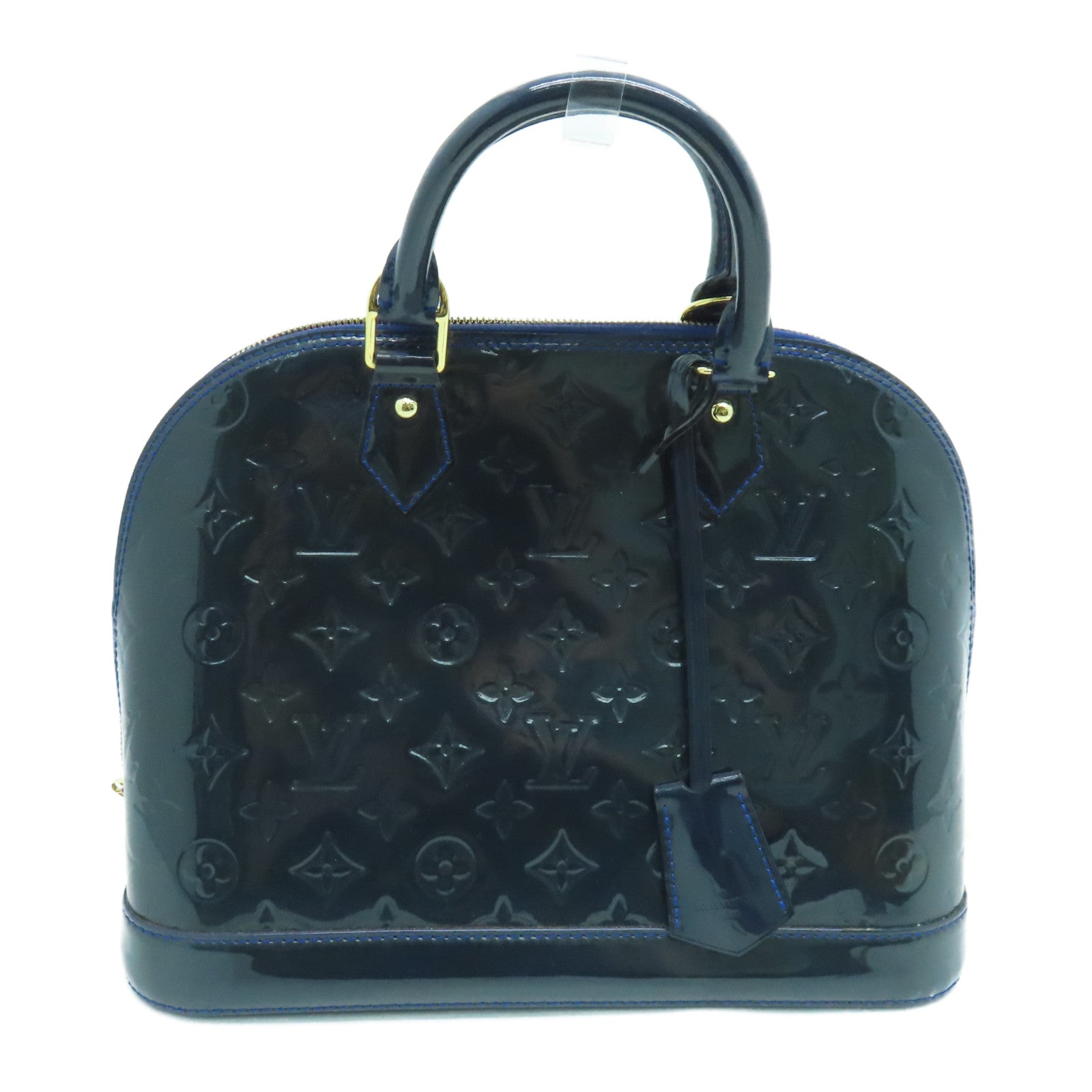 LOUIS VUITTON Monogram Vernis Alma Tote Bag Gold Buckle Blue
