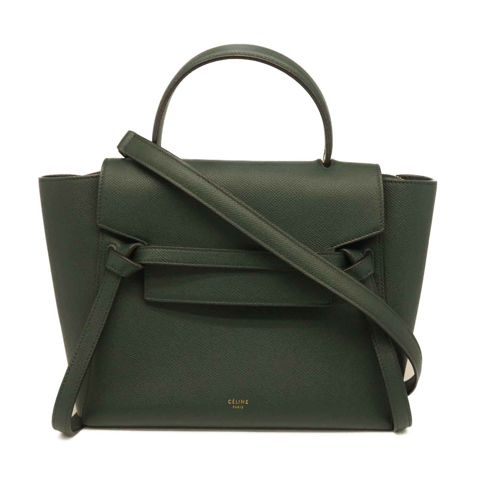 CELINE cowhide leather Belt Bag gold buckle handle shoulder bag green Brand Off Hong Kong Online Store
