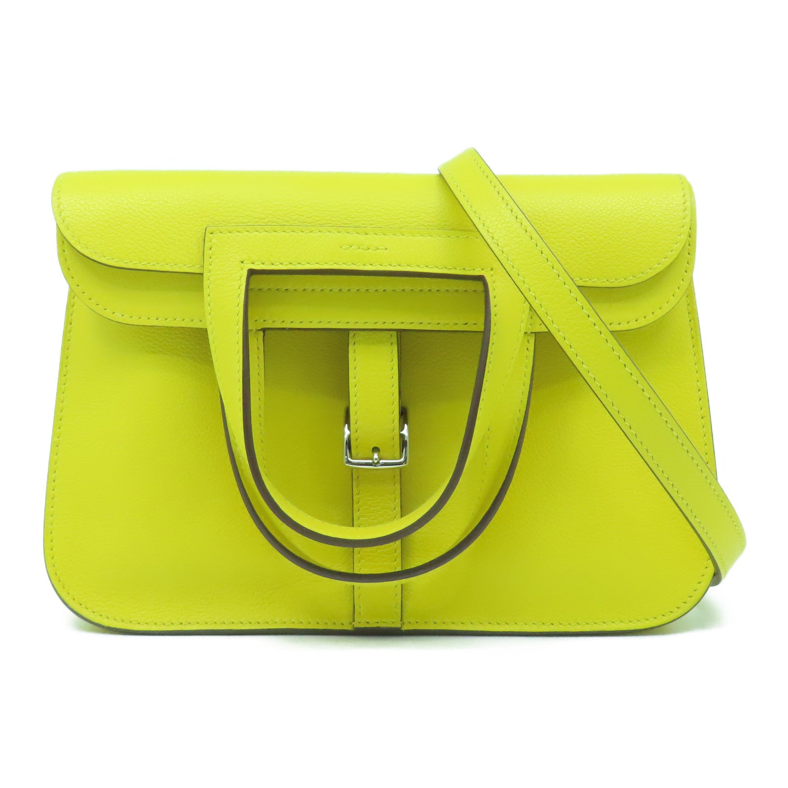 HERMES Evercolor皮革Halzan 25銀扣手挽肩背兩用袋Jaune De