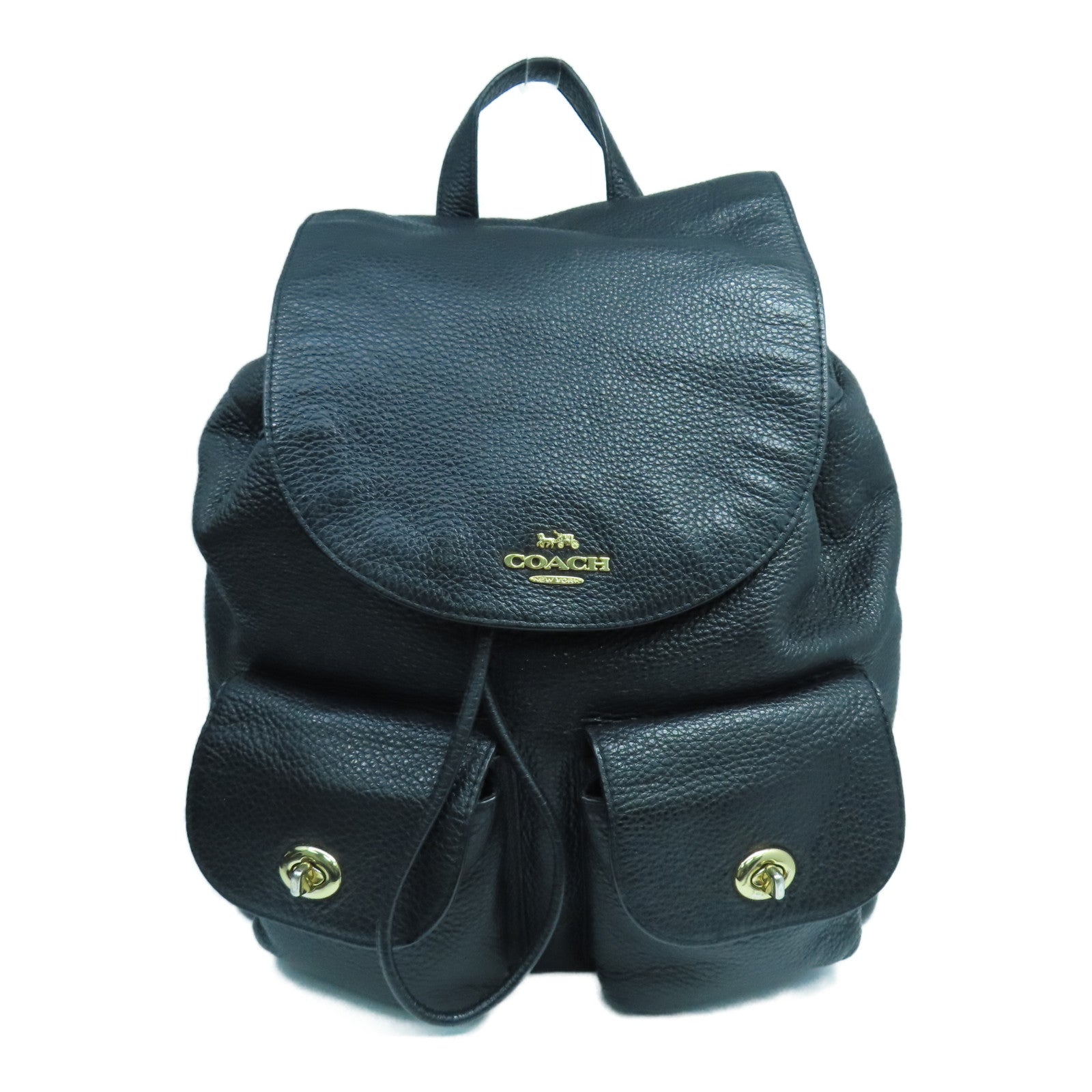 coach hk backpack COACH Leather Rucksack Gold Buckle Backpack Black