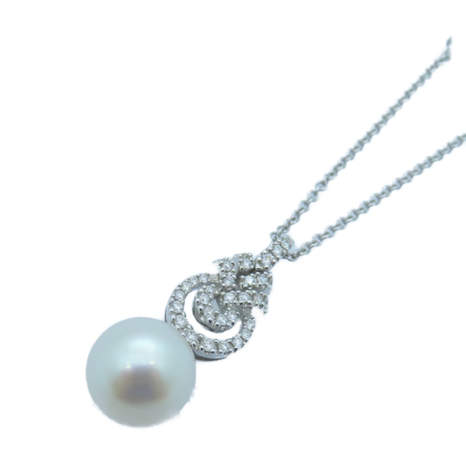 MIKIMOTO 18K White Gold Pearl Necklace 0.33ct Diamond 11.5mm Pearl Necklace