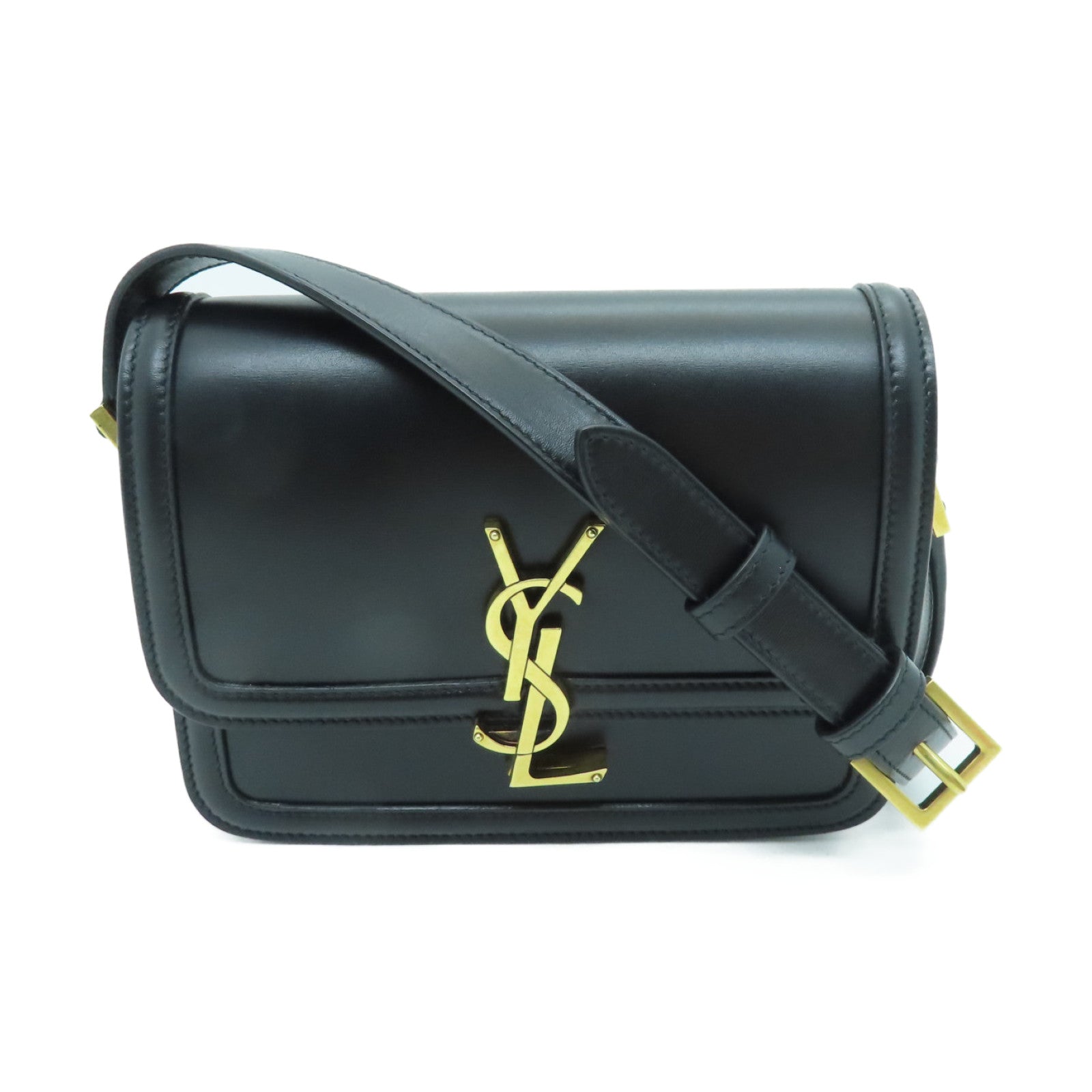 YVES SAINT LAURENT Leather Samll Satchel In Box Gold Buckle Shoulder Bag Black