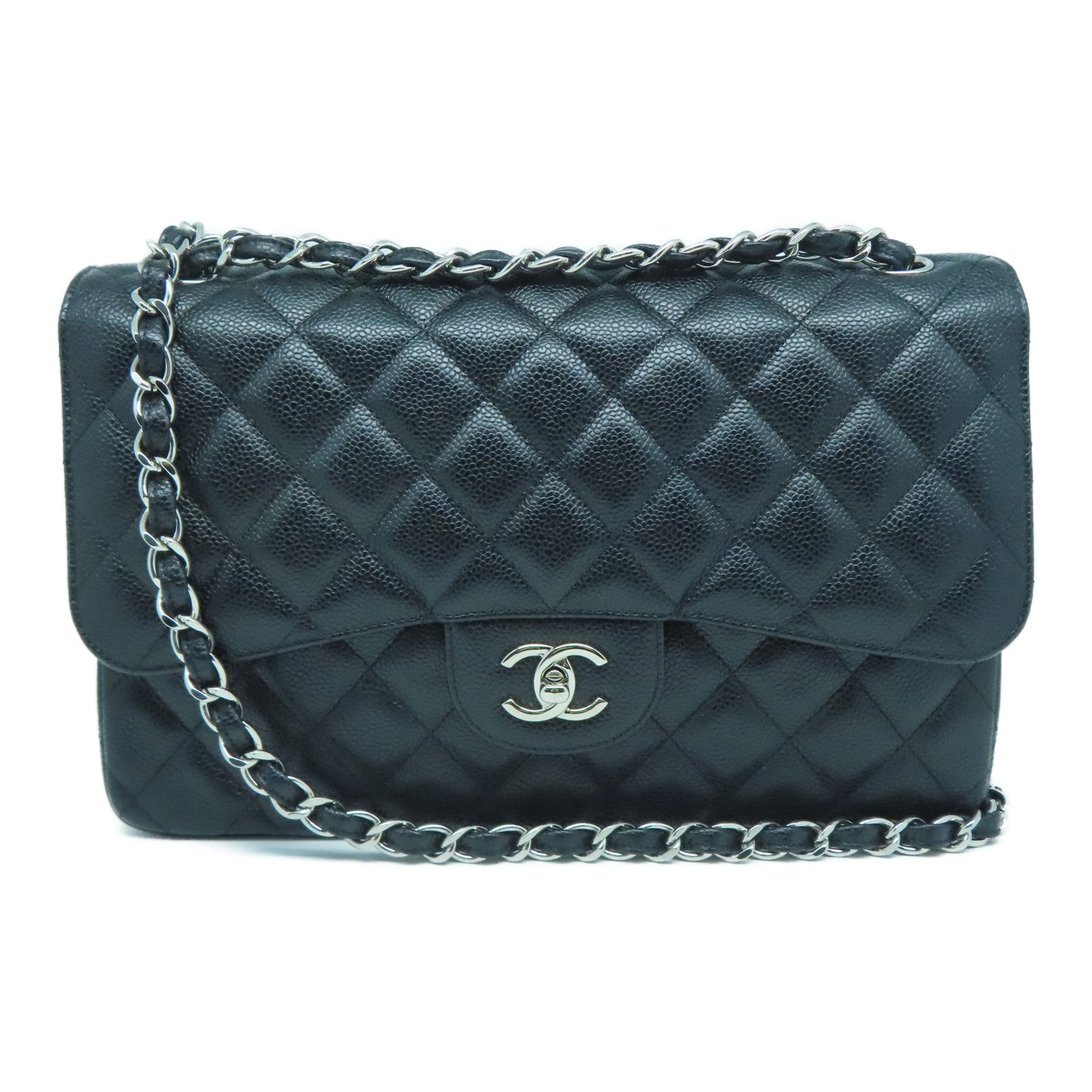 CHANEL Lingge cowhide leather Chain Shoulder Bag silver buckle chain shoulder bag black