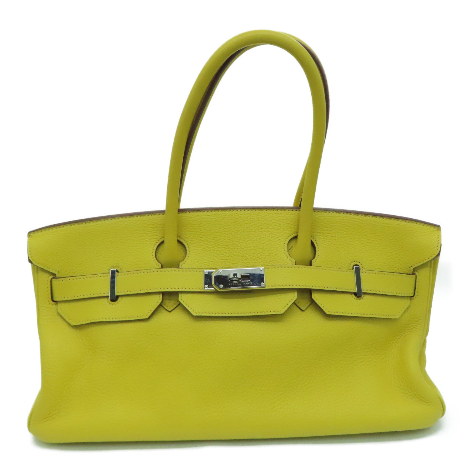 HERMES Clemence Leather Shoulder Birkin Silver Buckle Handbag Shoulder  Bag Jaune Ambre Yellow