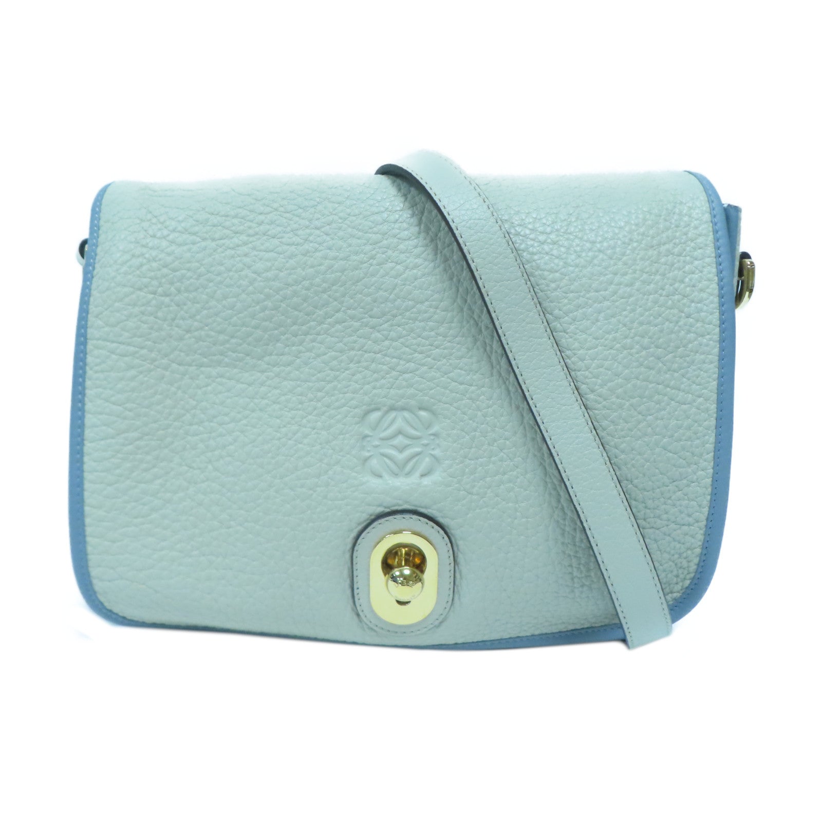 LOEWE 牛皮皮革Shoulder Bag金扣肩背袋米色/藍色– Brand Off Hong Kong