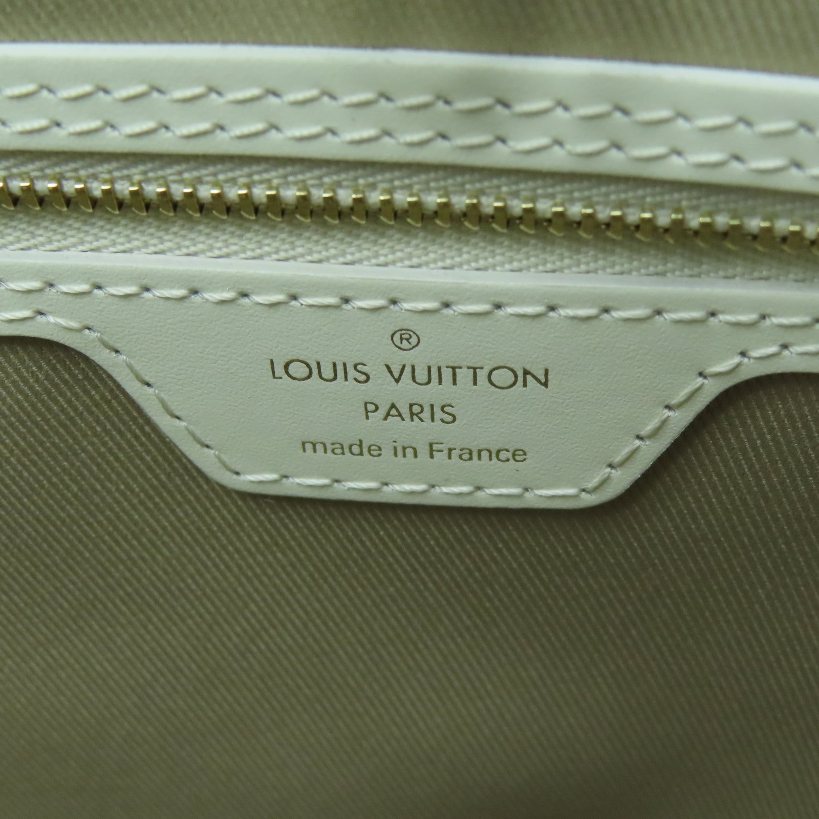 LOUIS VUITTON 牛皮皮革/蓮花棉/Monogram Neverfull MM金扣手挽袋白色