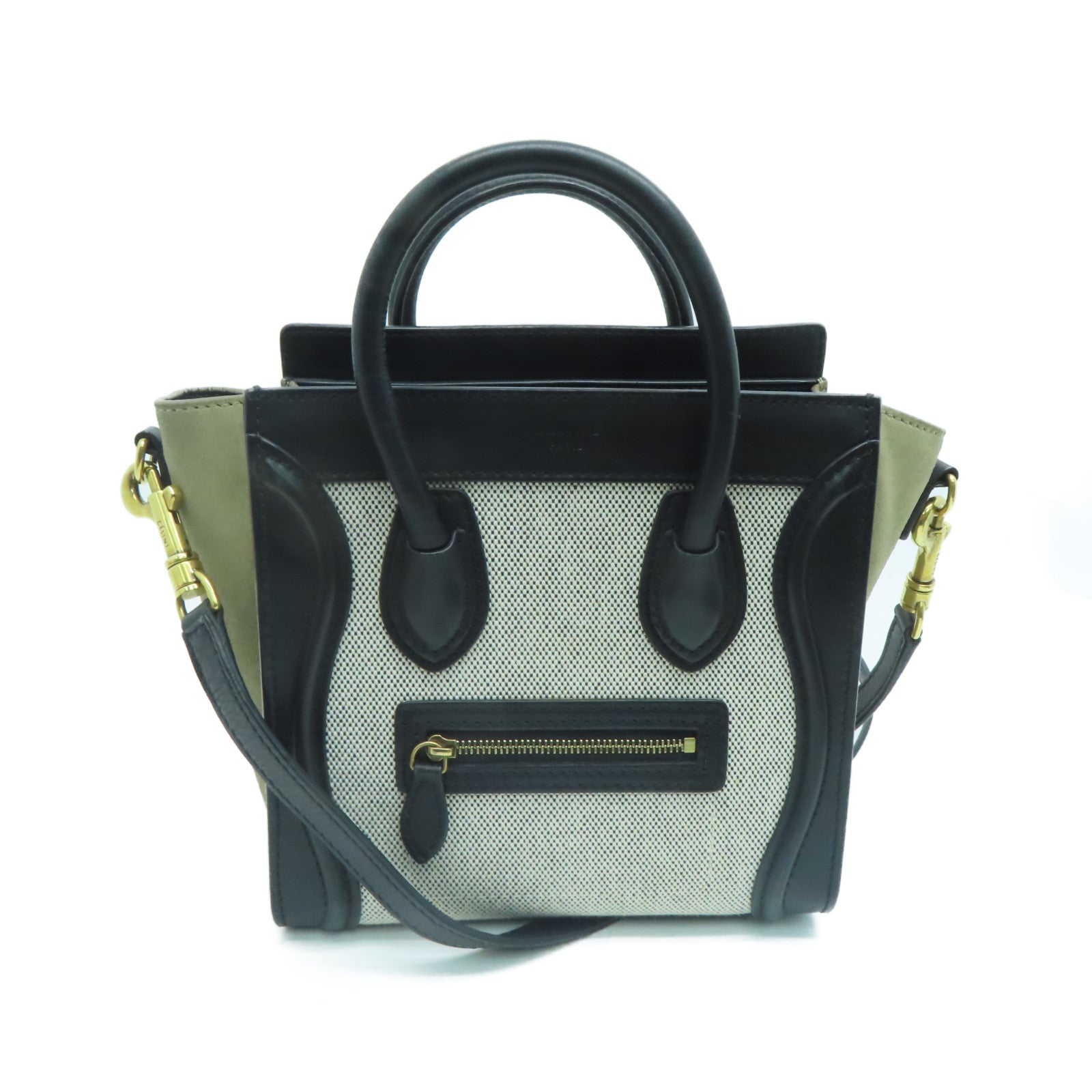 CELINE Cowhide Leather/Canvas Nano Luggage Way Shoulder Gold Buckle Handle Shoulder Backpack Black