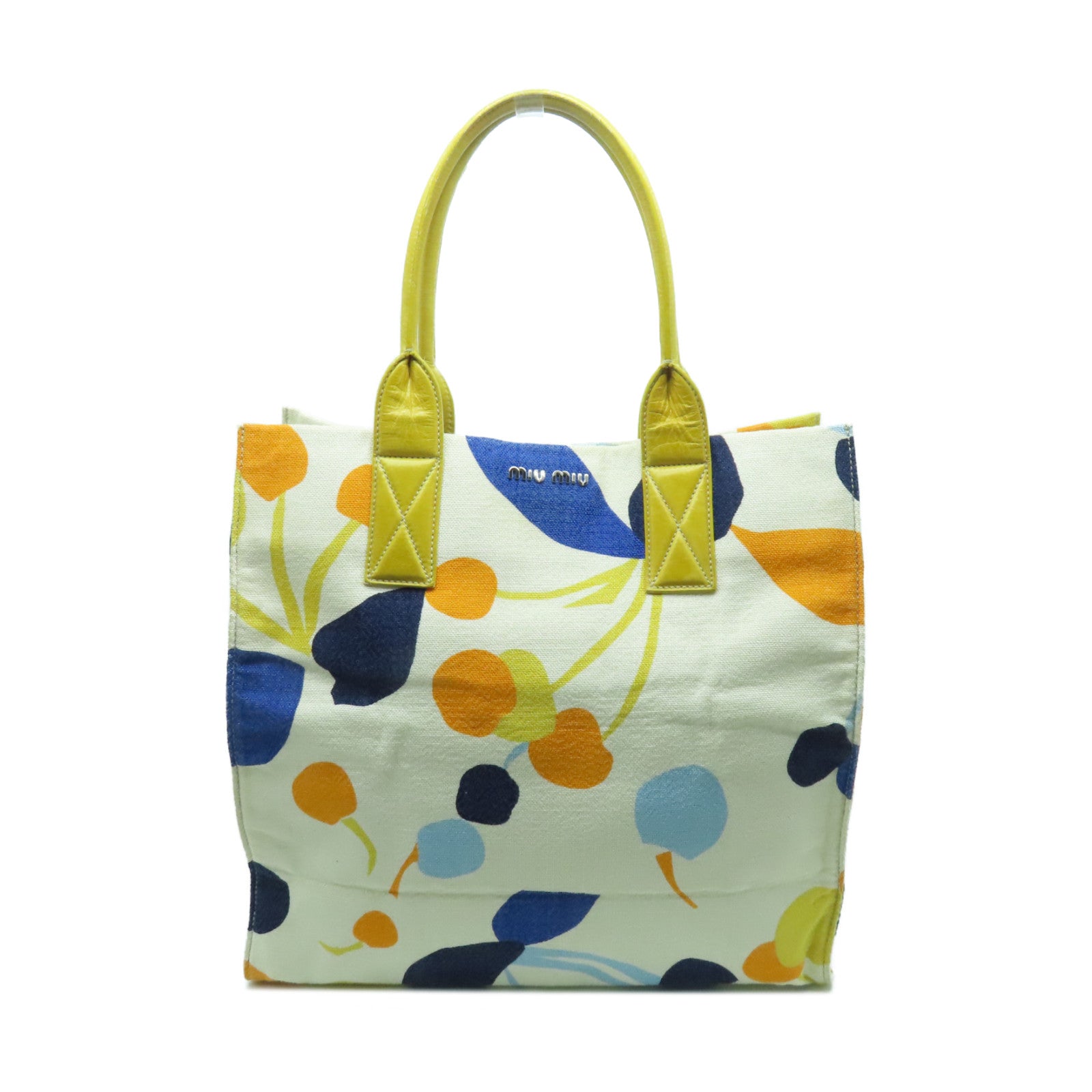 Miu Miu Canvas Tote Bag Silver Button Handle Bag White Color