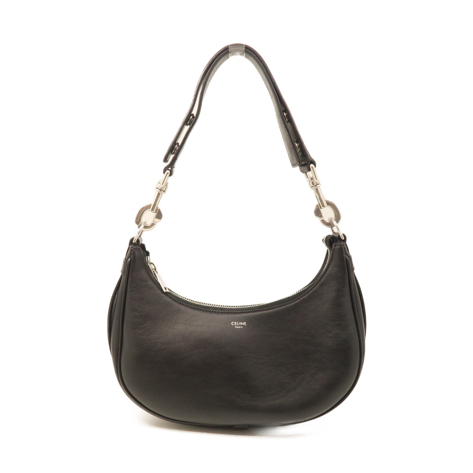 CELINE Ava Medium Shoulder Bag Black with Silver Buckle in Cowhide