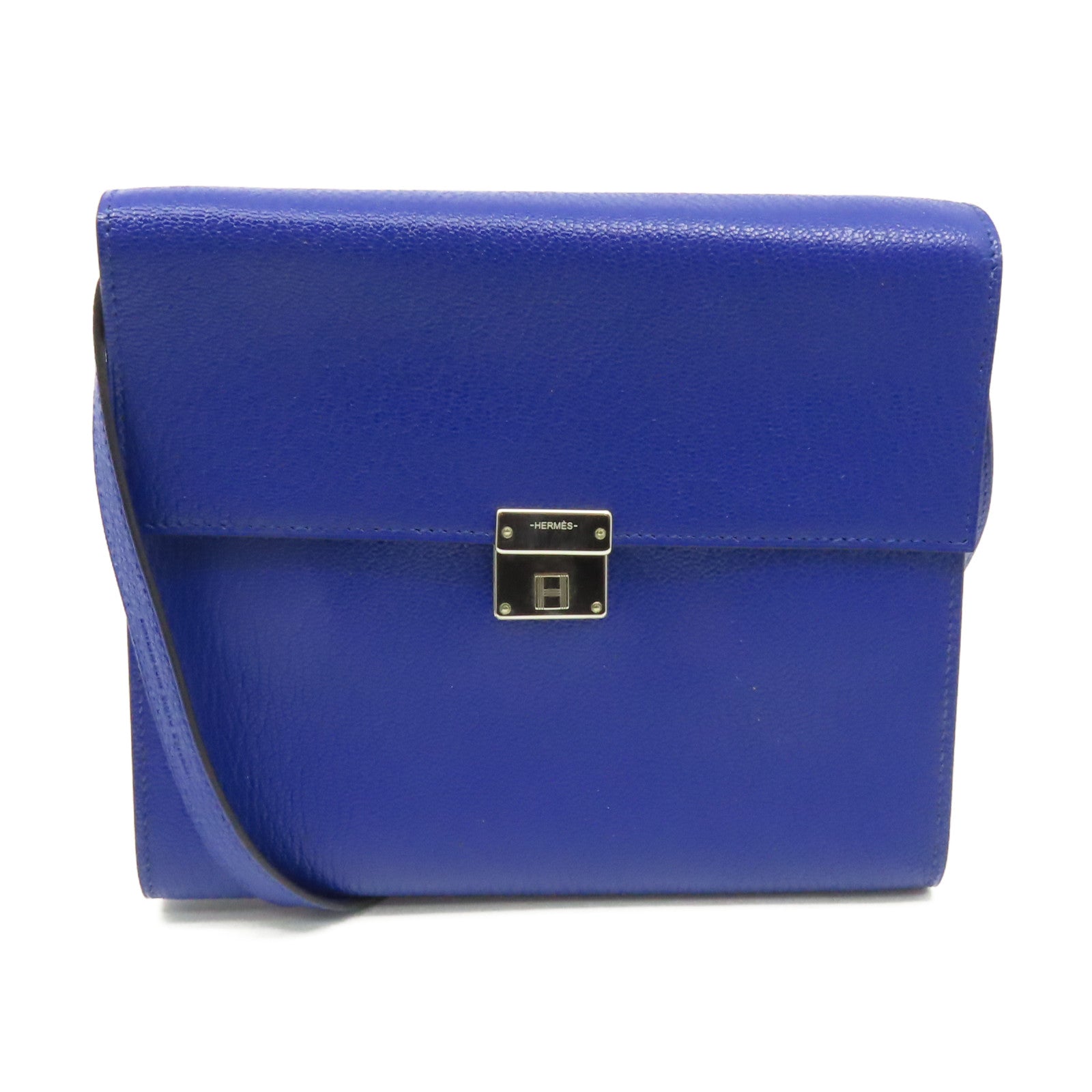 HERMES Chevre皮革Clic 16 Shoulder Bag銀扣肩背袋Bleu