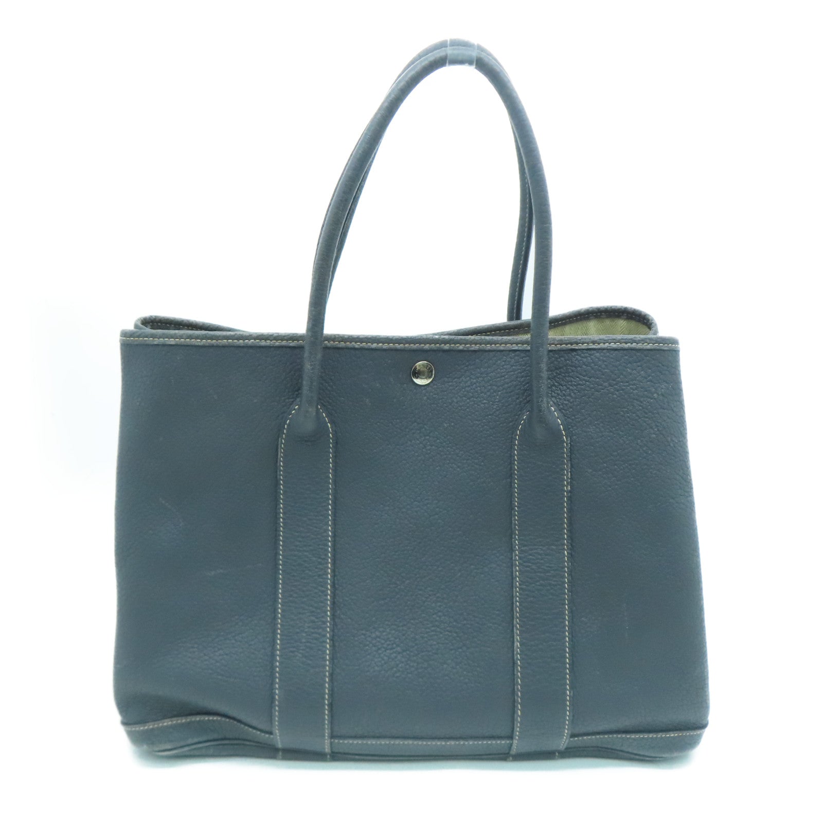 HERMES Negonda Leather Garden Party PM Silver Buckle Handle Bag Gray