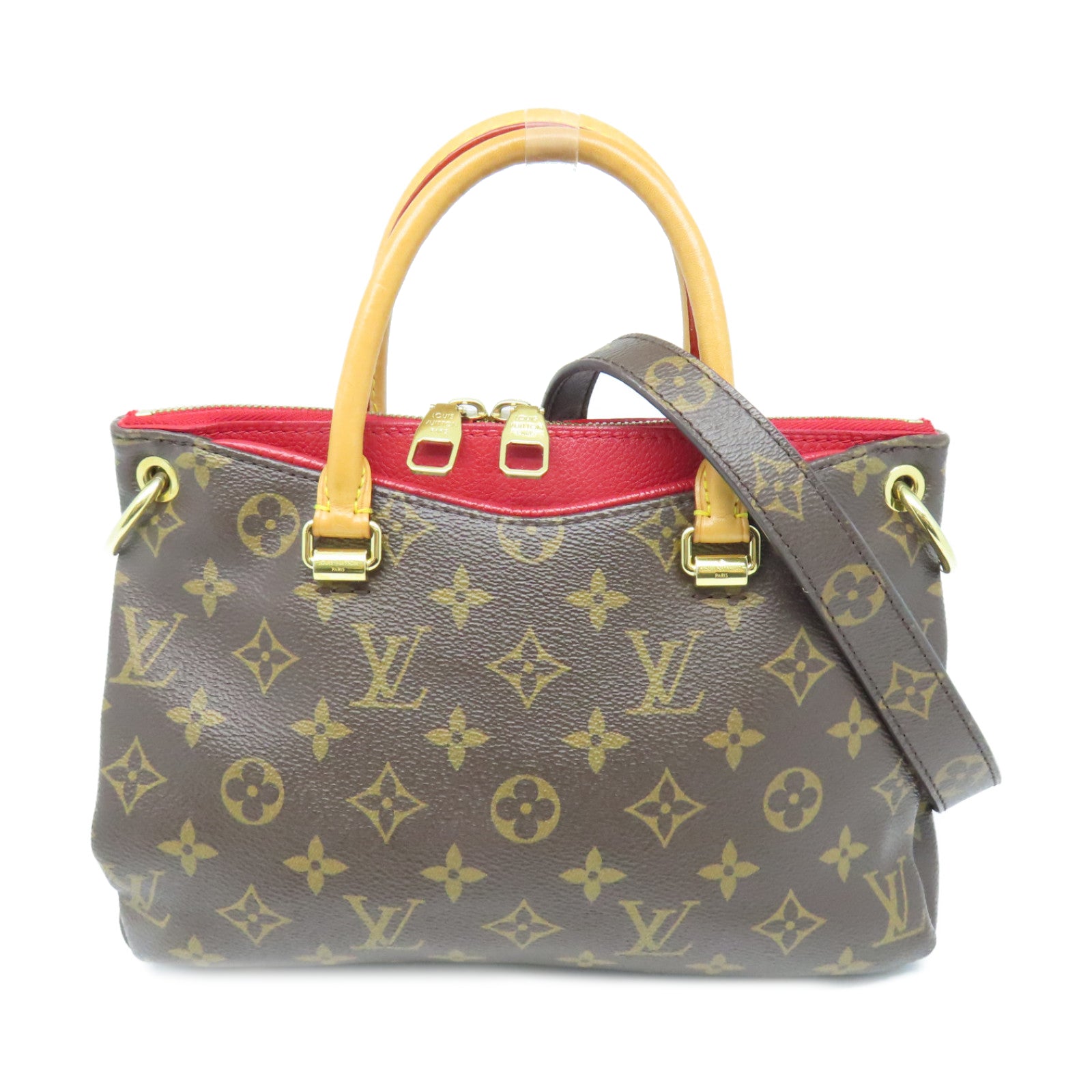 LOUIS VUITTON Monogram Pallas BB Gold Buckle Handle Shoulder Bag Brown Red
