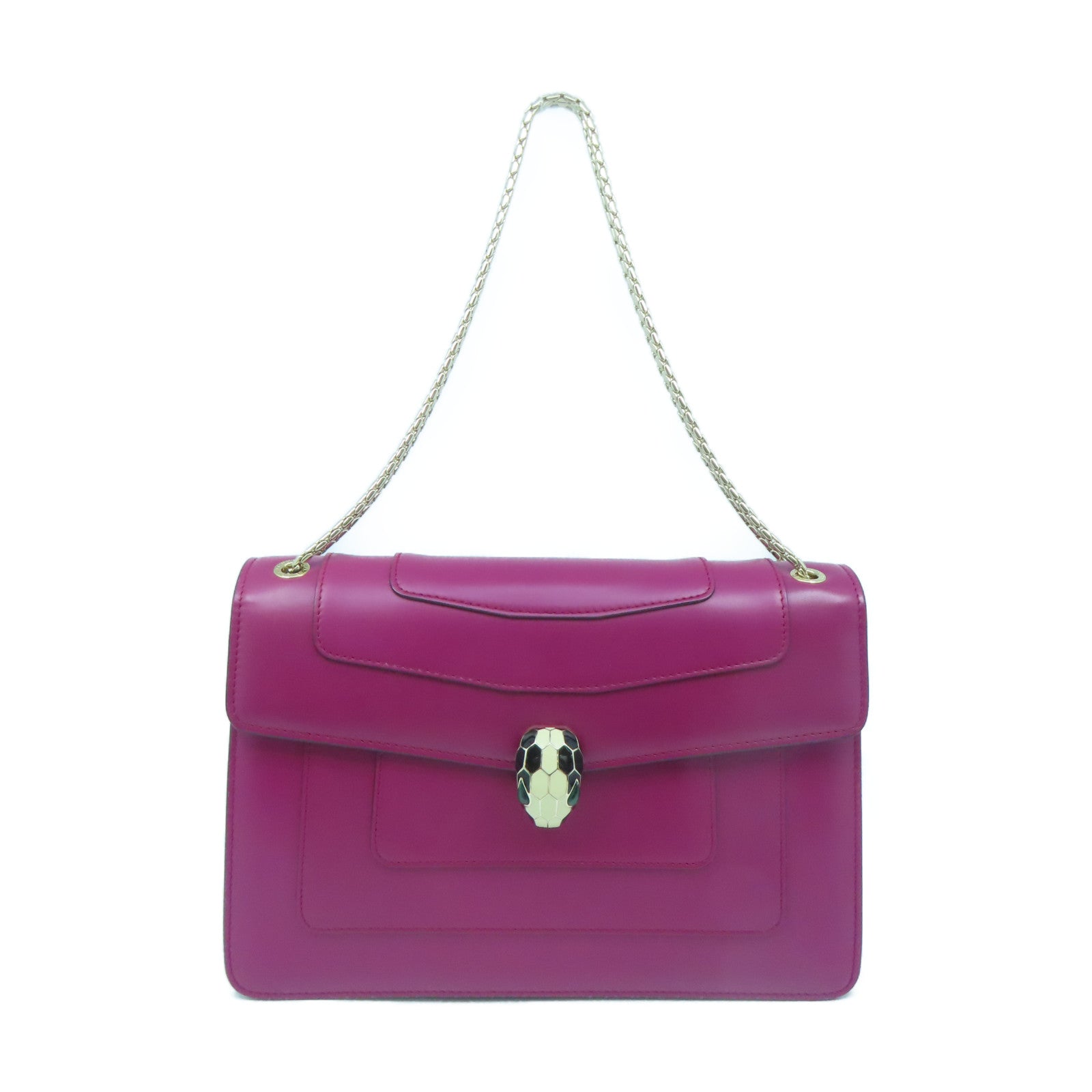 BVLGARI Cowhide Leather Serpenti Gold Buckle Chain Shoulder Bag Purple