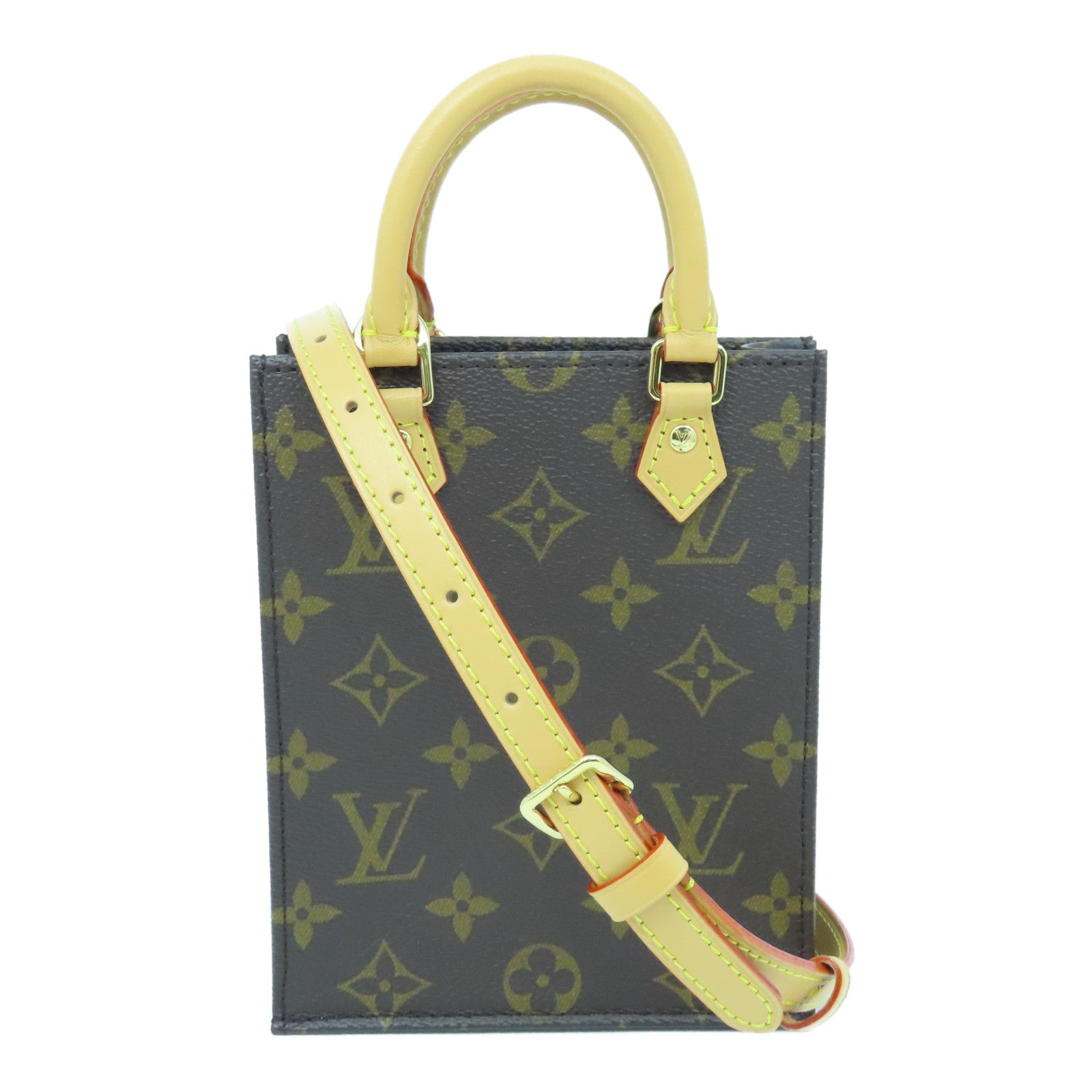LOUIS VUITTON Monogram Petit Sac Plat 2way Shoulder Bag Gold