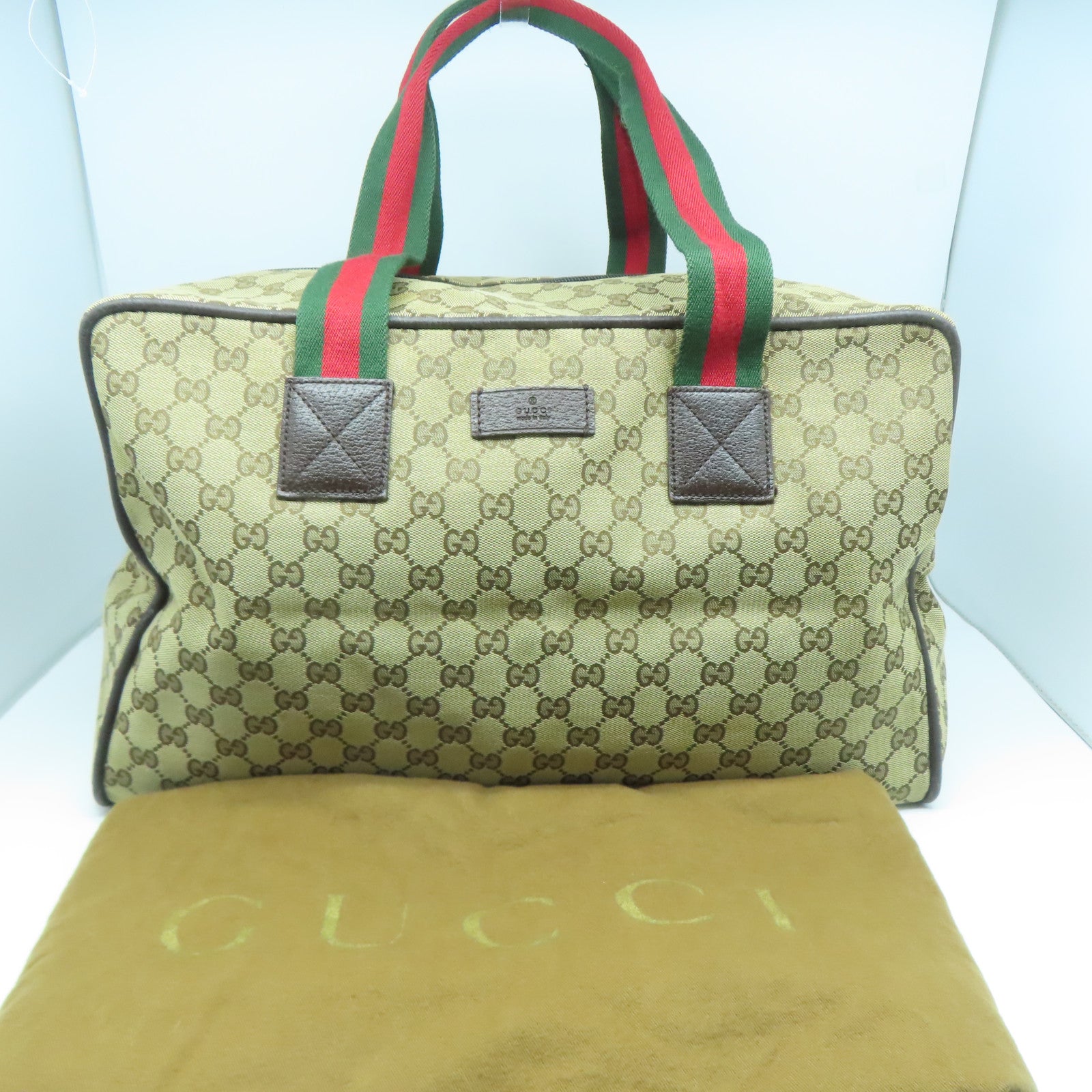 GUCCI 帆布Tote Bag銀扣手挽袋/旅行袋啡色