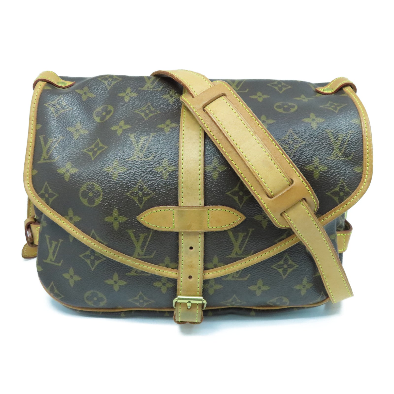 LOUIS VUITTON Monogram Saumur 30 Gold Buckle Shoulder Bag Brown