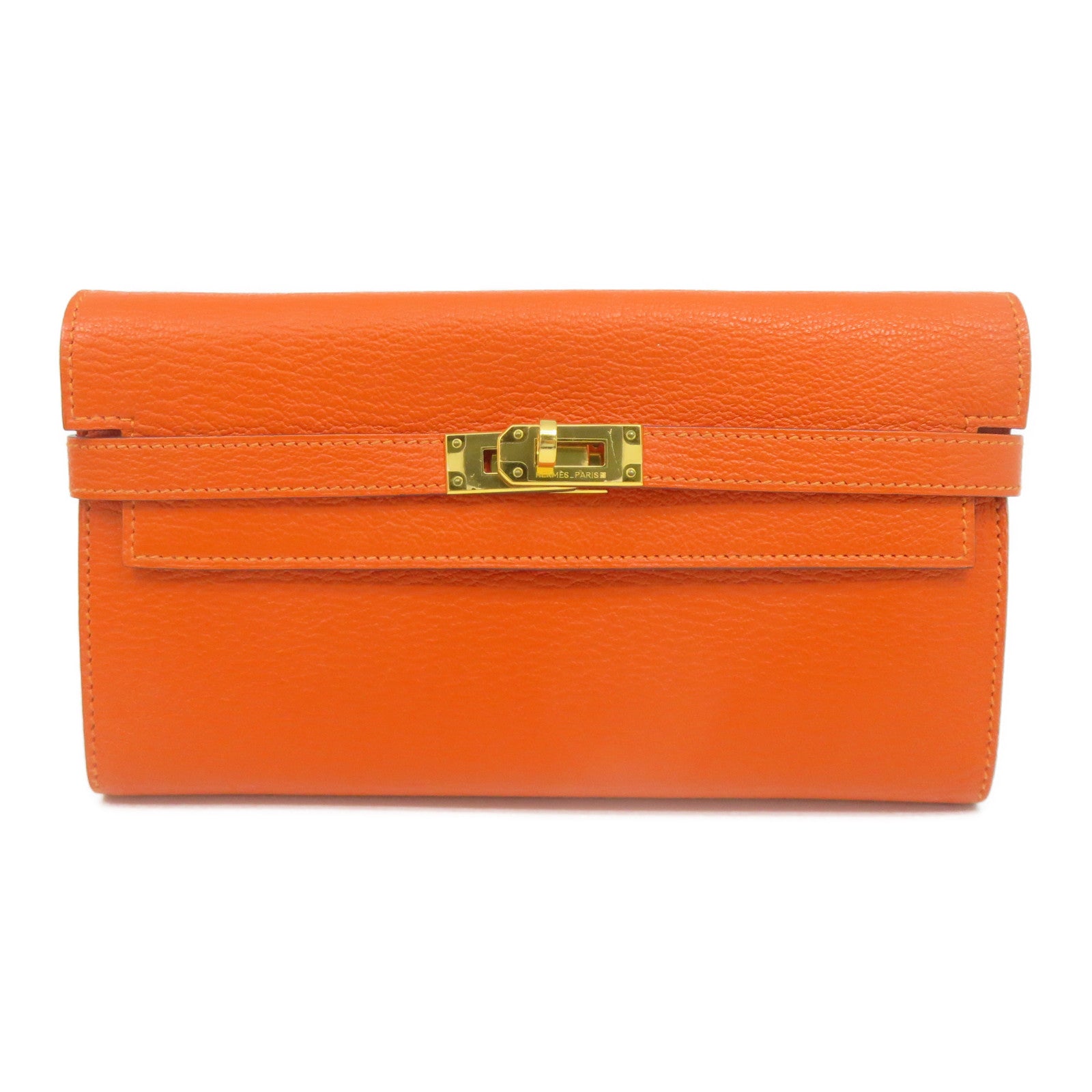 HERMES [Sharp Discount] Chevre Leather Kelly Wallet Gold Buckle
