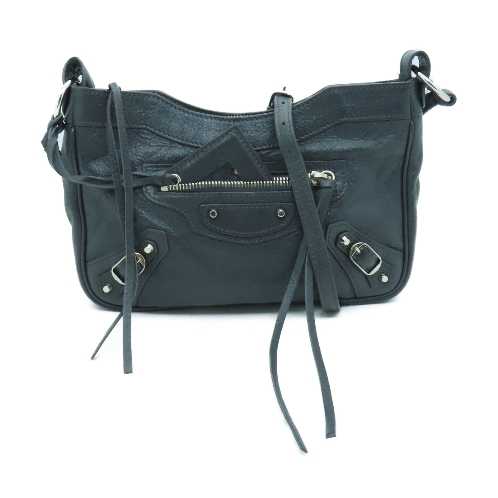 BALENCIAGA Sheepskin Leather Classic Hip Silver Buckle Shoulder