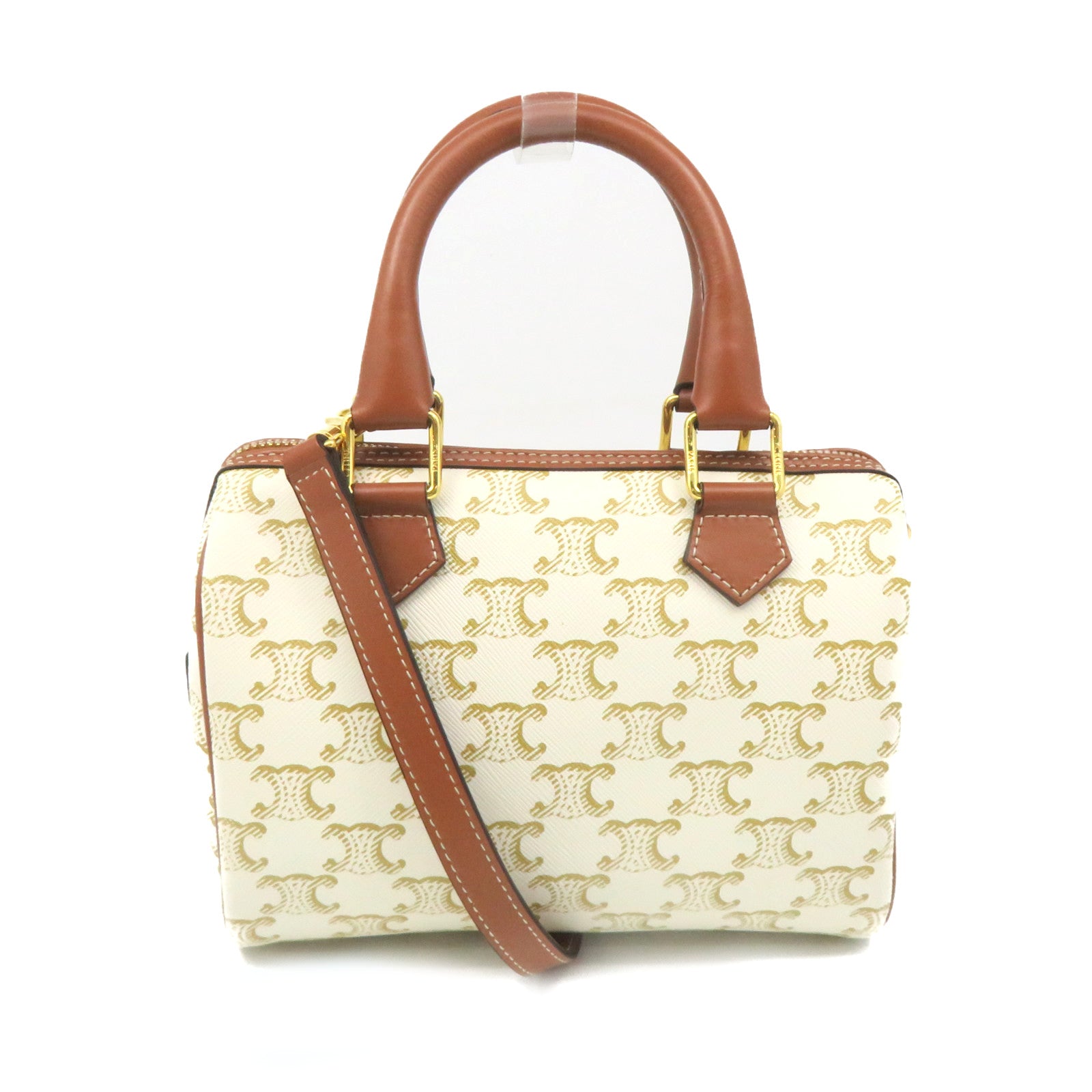 Shop CELINE Triomphe Canvas Small boston in triomphe canvas and