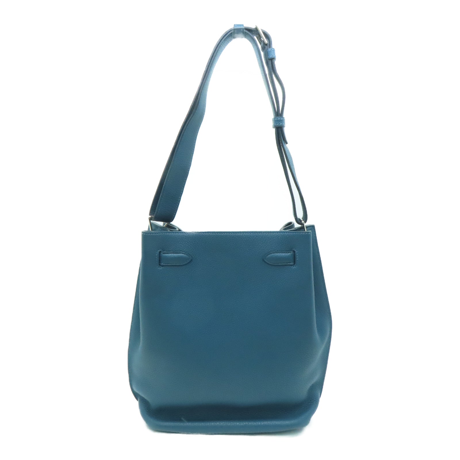HERMES Togo Leather So Kelly 22 Silver Buckle Shoulder Bag Colvert Blue Blue