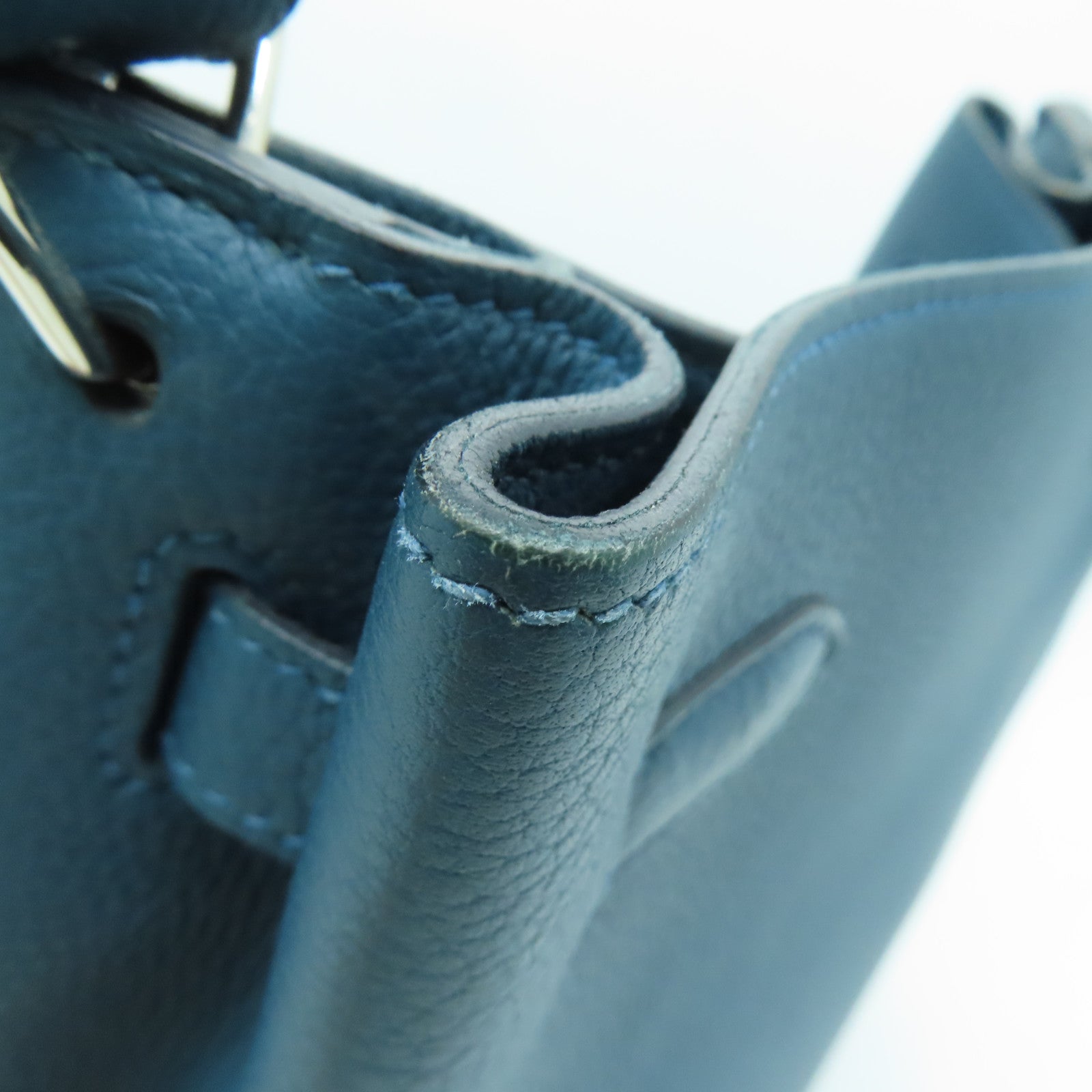 HERMES Togo Leather So Kelly 22 Silver Buckle Shoulder Bag Colvert Blue Blue