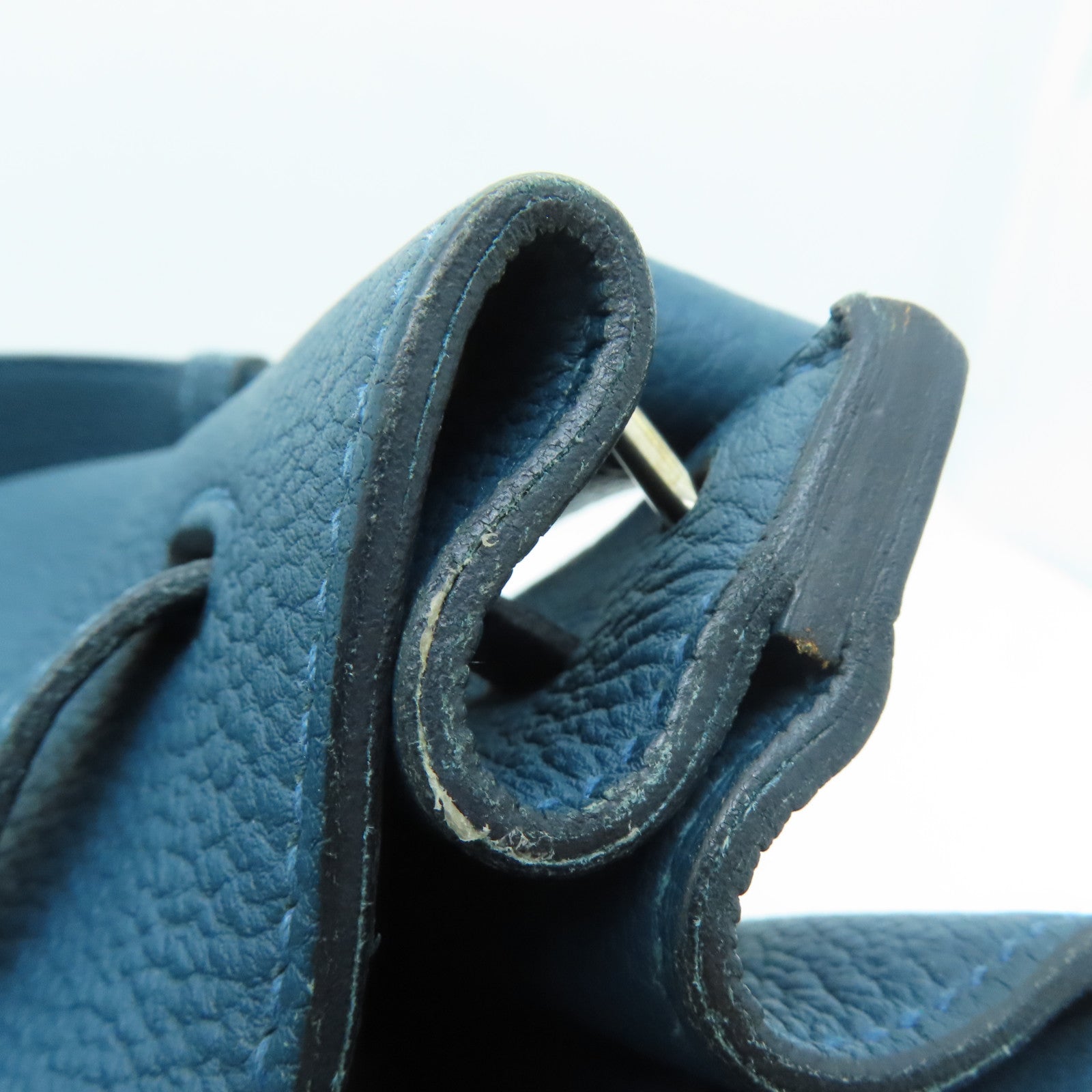 HERMES Togo Leather So Kelly 22 Silver Buckle Shoulder Bag Colvert Blue Blue