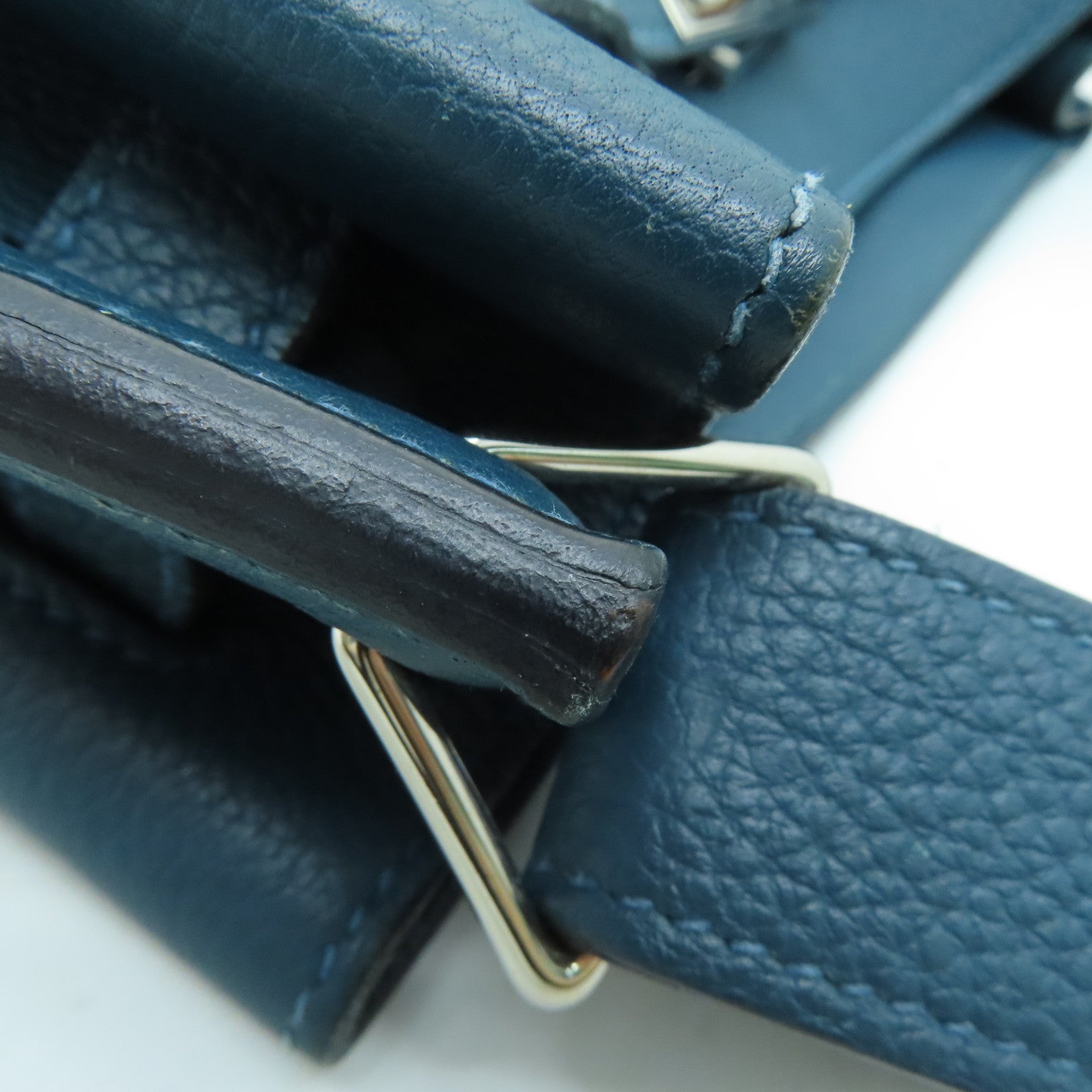 HERMES Togo Leather So Kelly 22 Silver Buckle Shoulder Bag Colvert Blue Blue