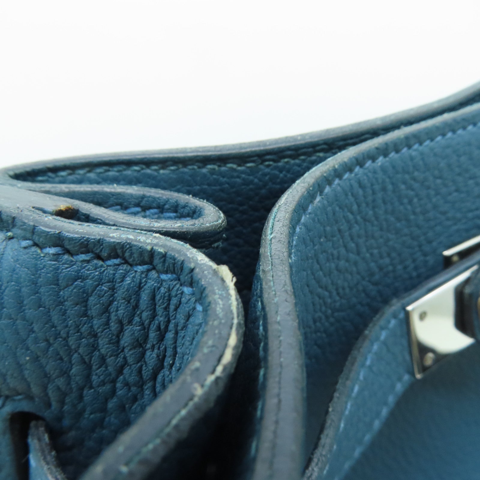 HERMES Togo Leather So Kelly 22 Silver Buckle Shoulder Bag Colvert Blue Blue