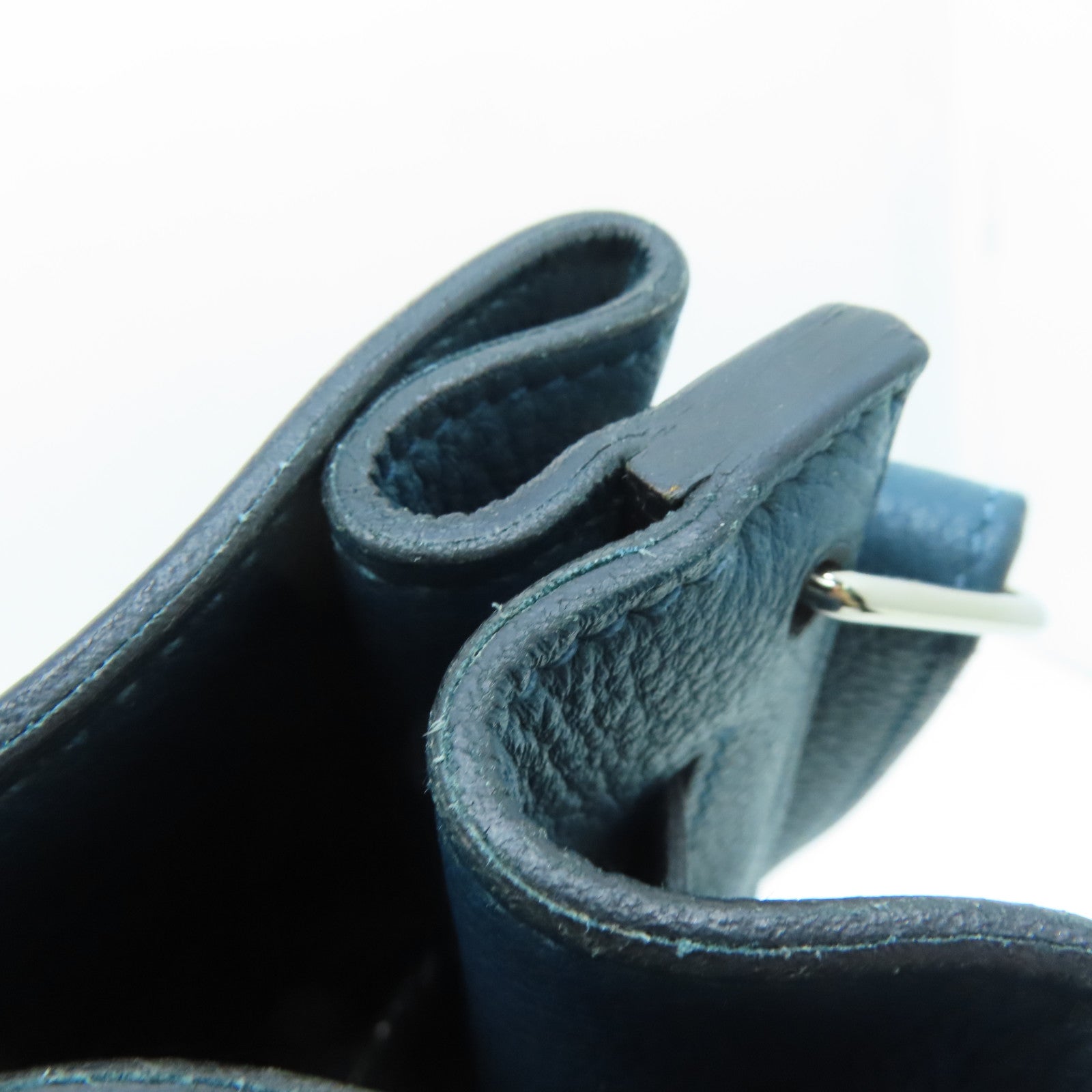 HERMES Togo Leather So Kelly 22 Silver Buckle Shoulder Bag Colvert Blue Blue