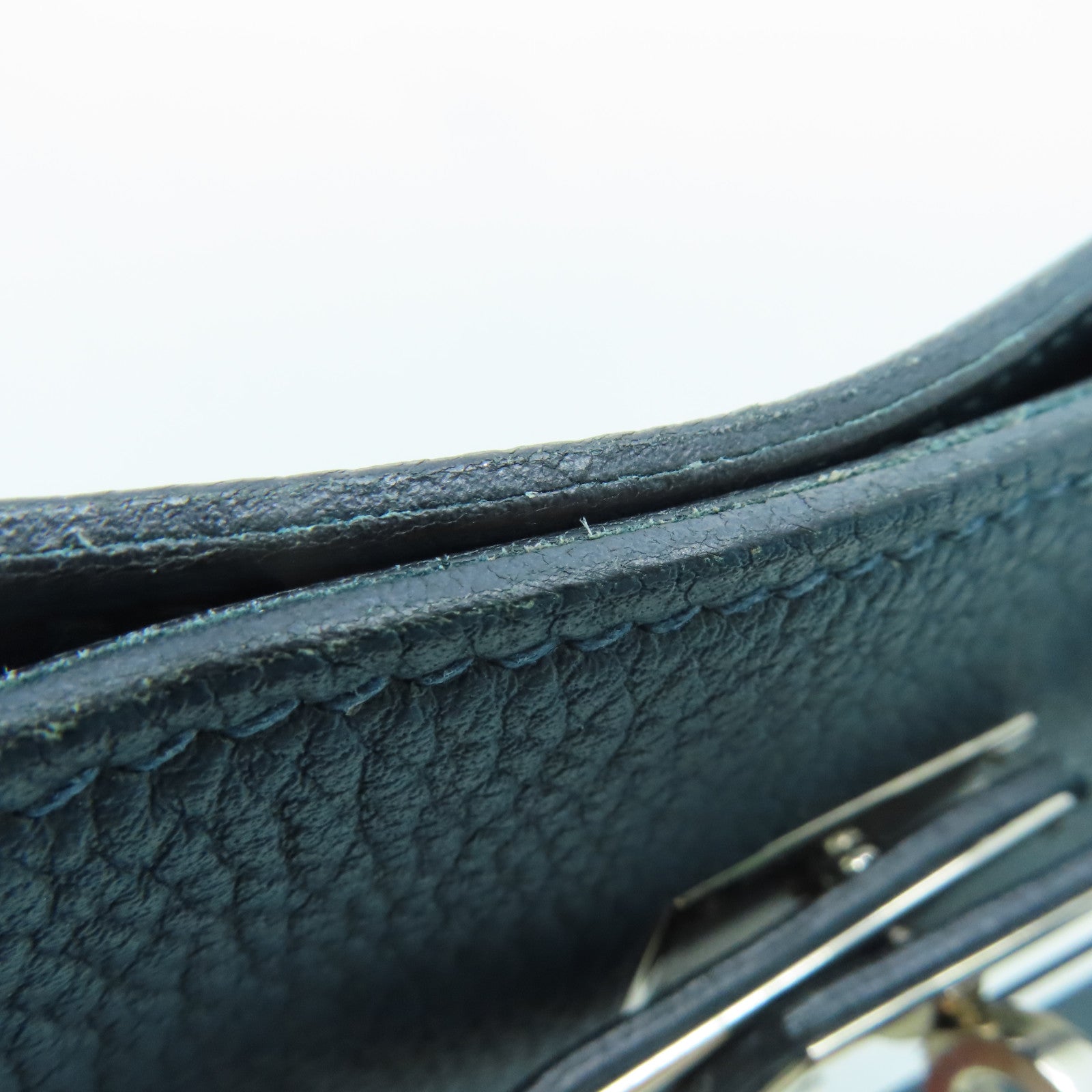 HERMES Togo Leather So Kelly 22 Silver Buckle Shoulder Bag Colvert Blue Blue