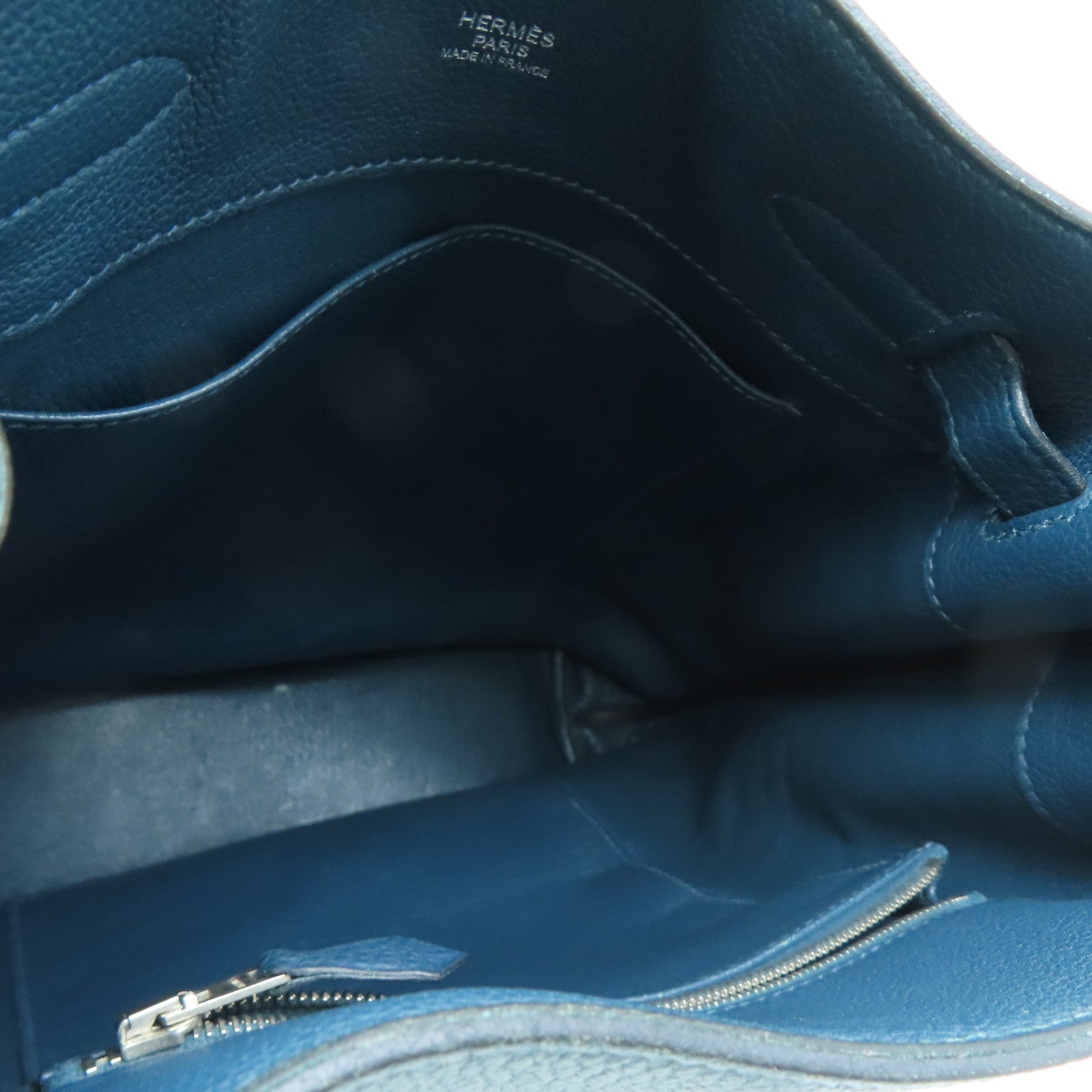 HERMES Togo Leather So Kelly 22 Silver Buckle Shoulder Bag Colvert Blue Blue
