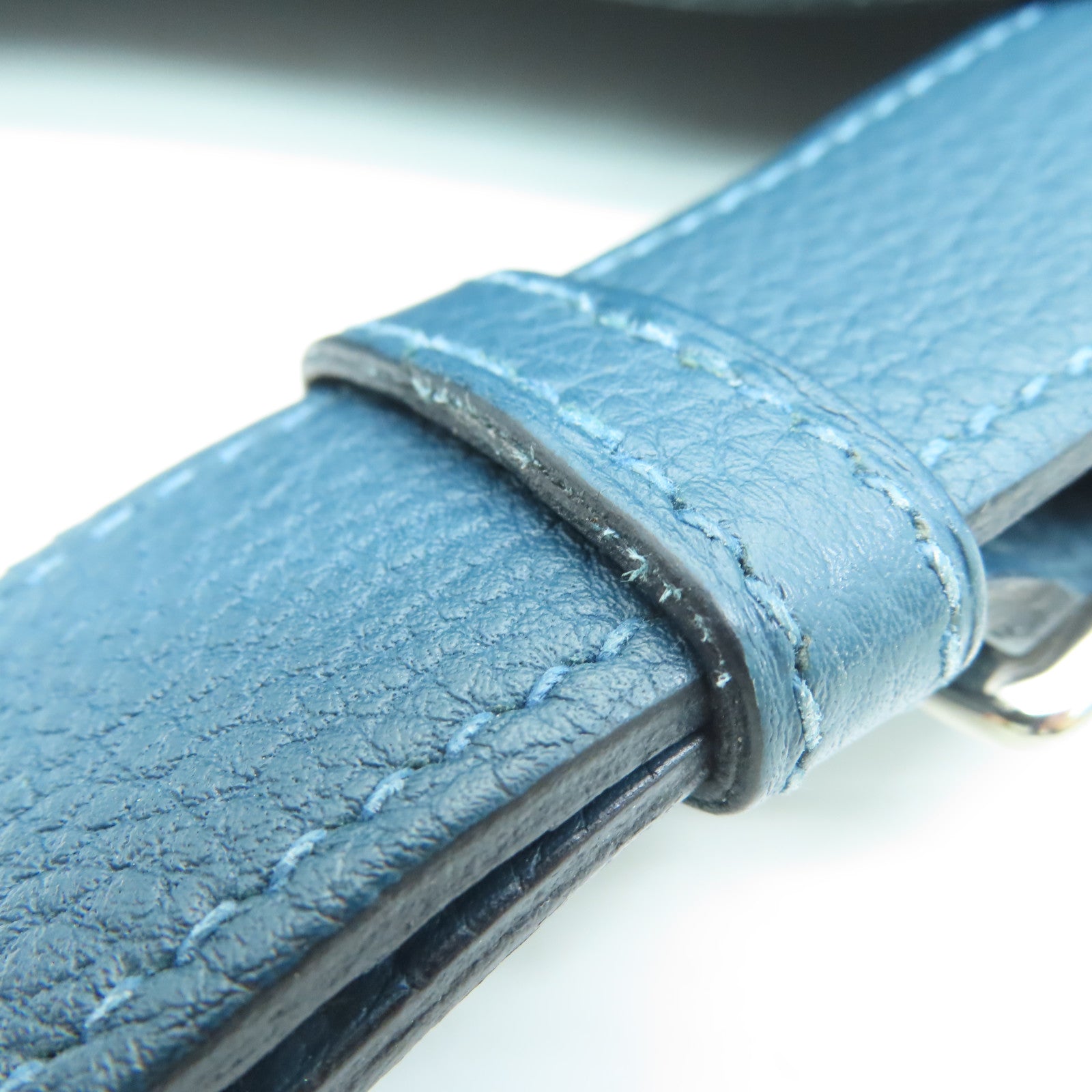 HERMES Togo Leather So Kelly 22 Silver Buckle Shoulder Bag Colvert Blue Blue